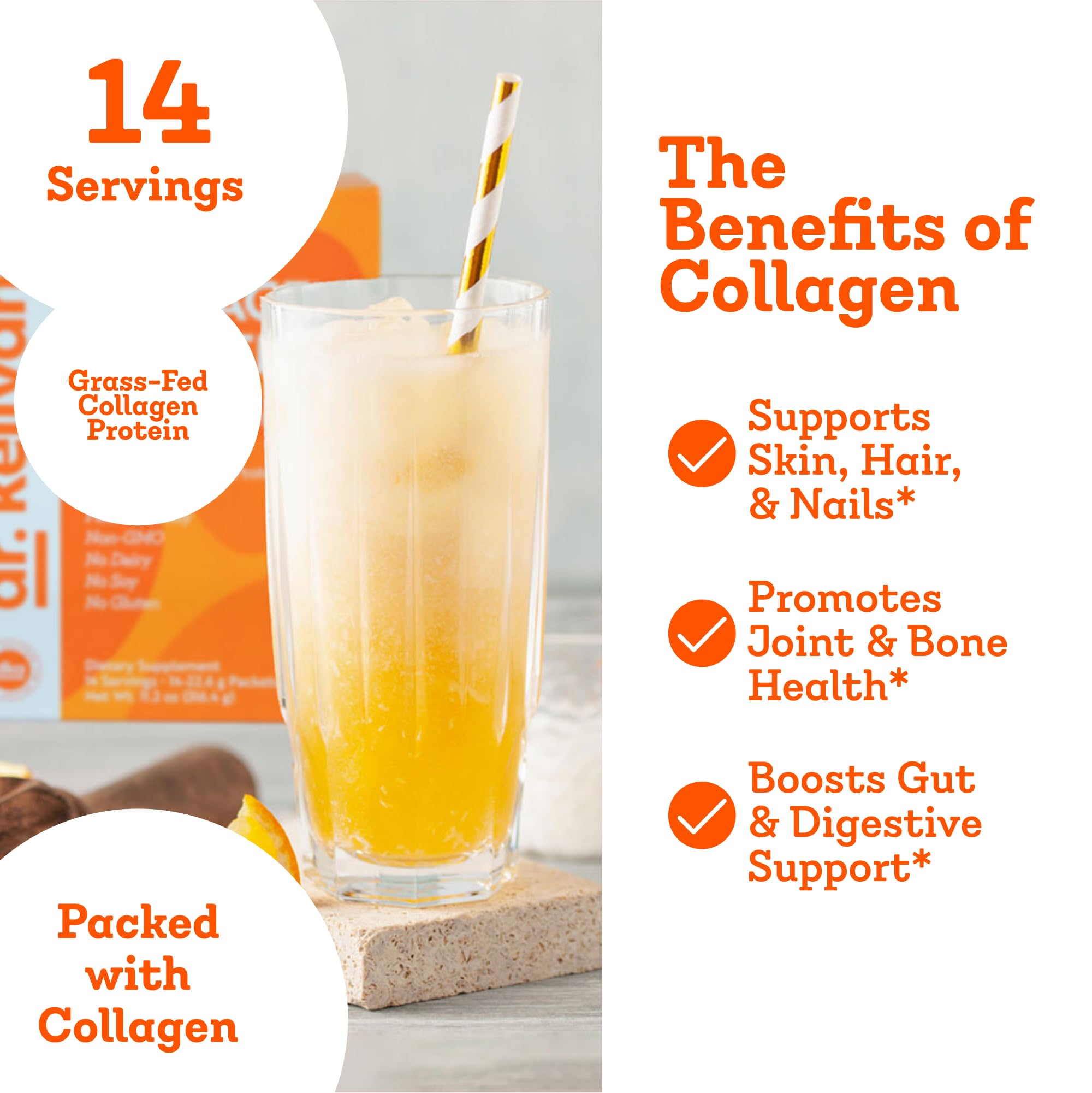 Dr. Kellyann Collagen Drink Mix Orange Creamsicle flavour powder in a glass