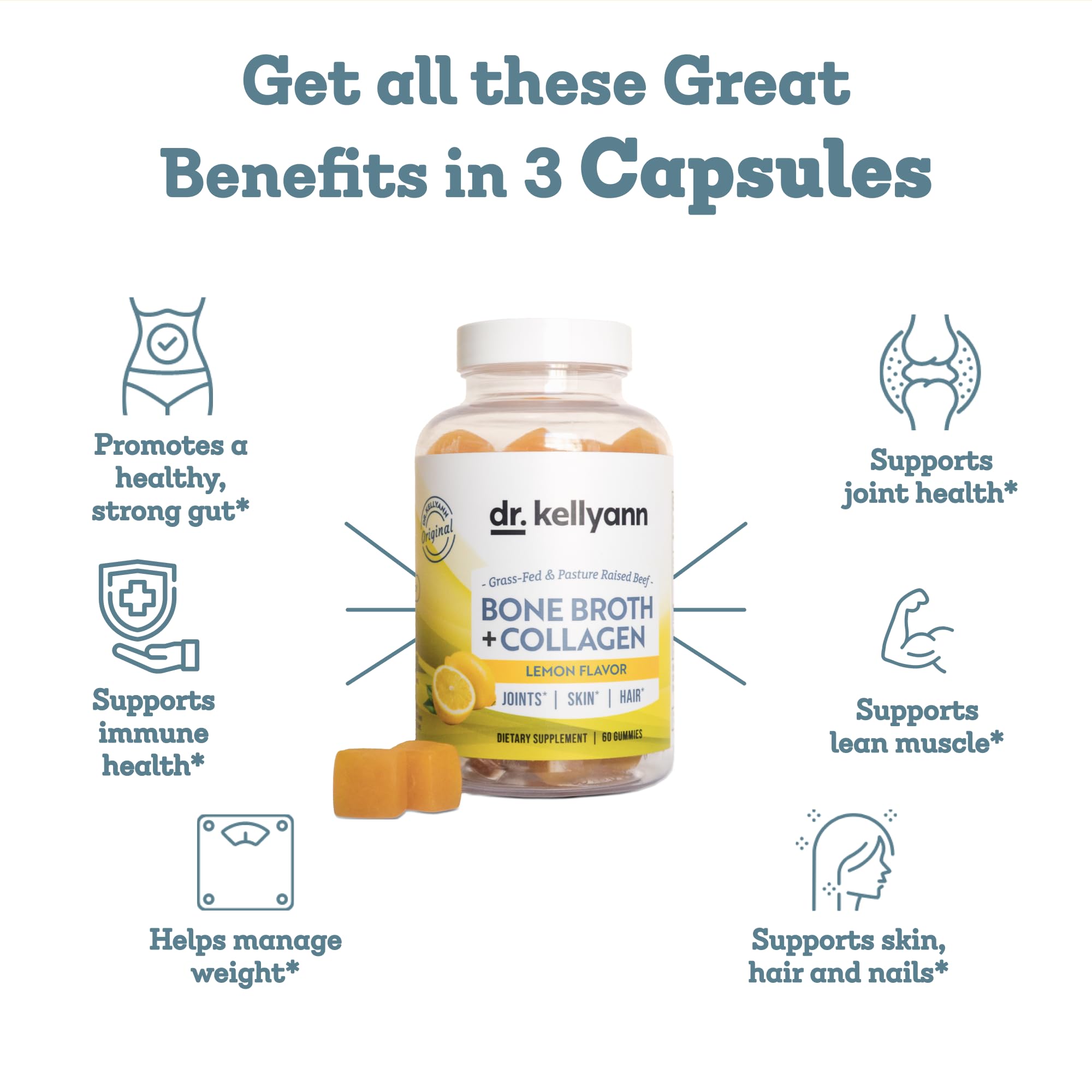 Dr. Kellyann Collagen Plus Bone Broth Gummies packaging side view