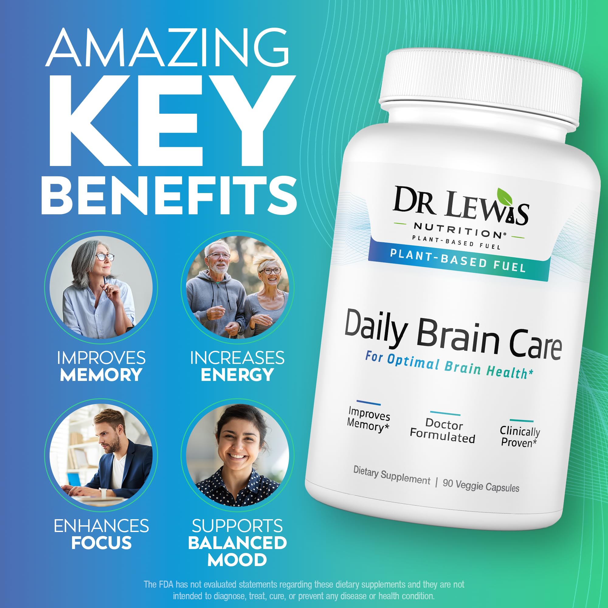 Dr Lewis Nutrition Brain Support Supplement back view