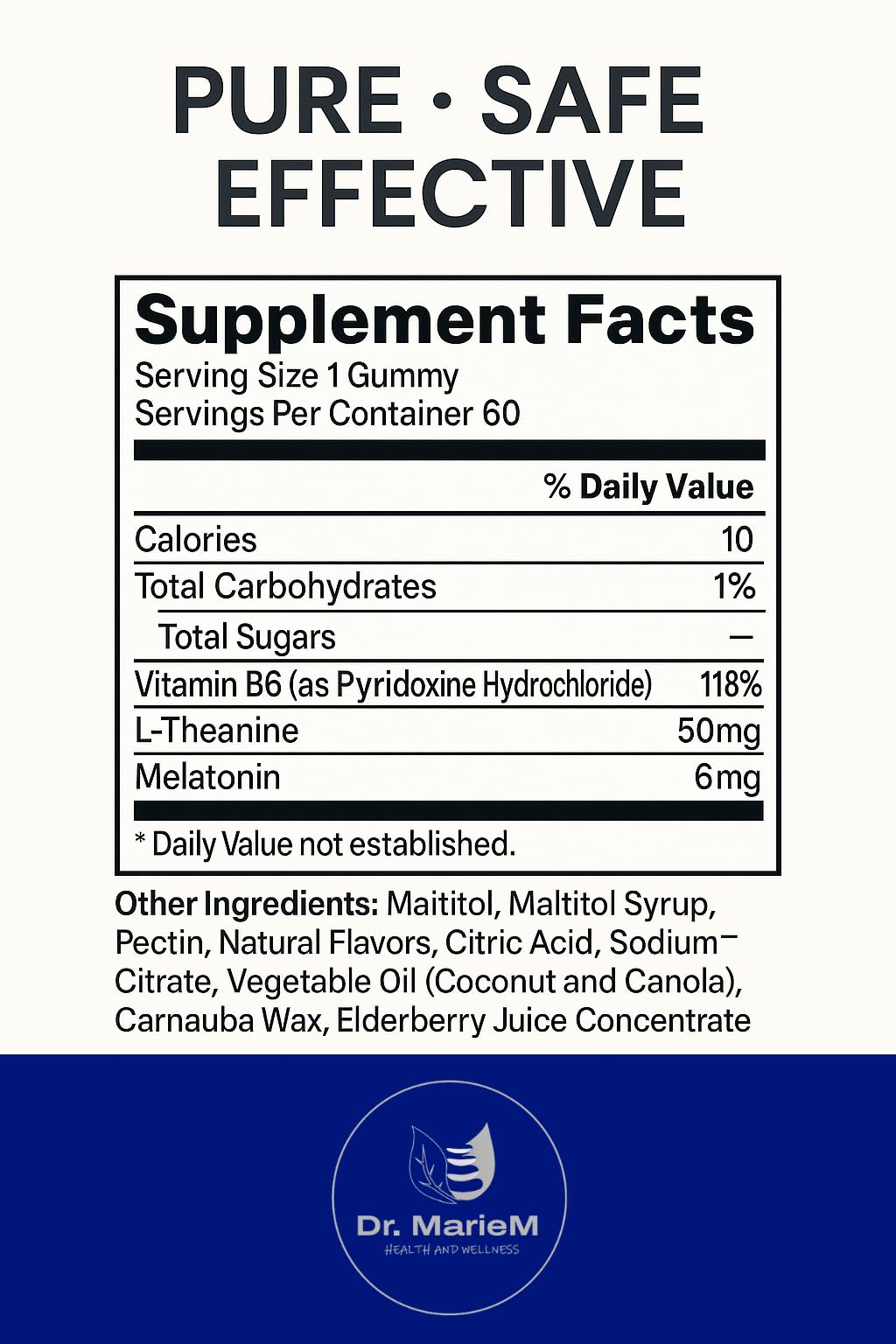 Dr. MarieM Sleep Ease+ Melatonin Gummies packaging details