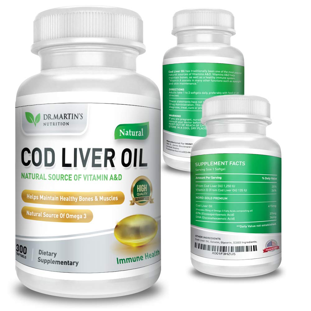 DR. MARTIN'S NUTRITION Cod Liver Oil Capsules side view