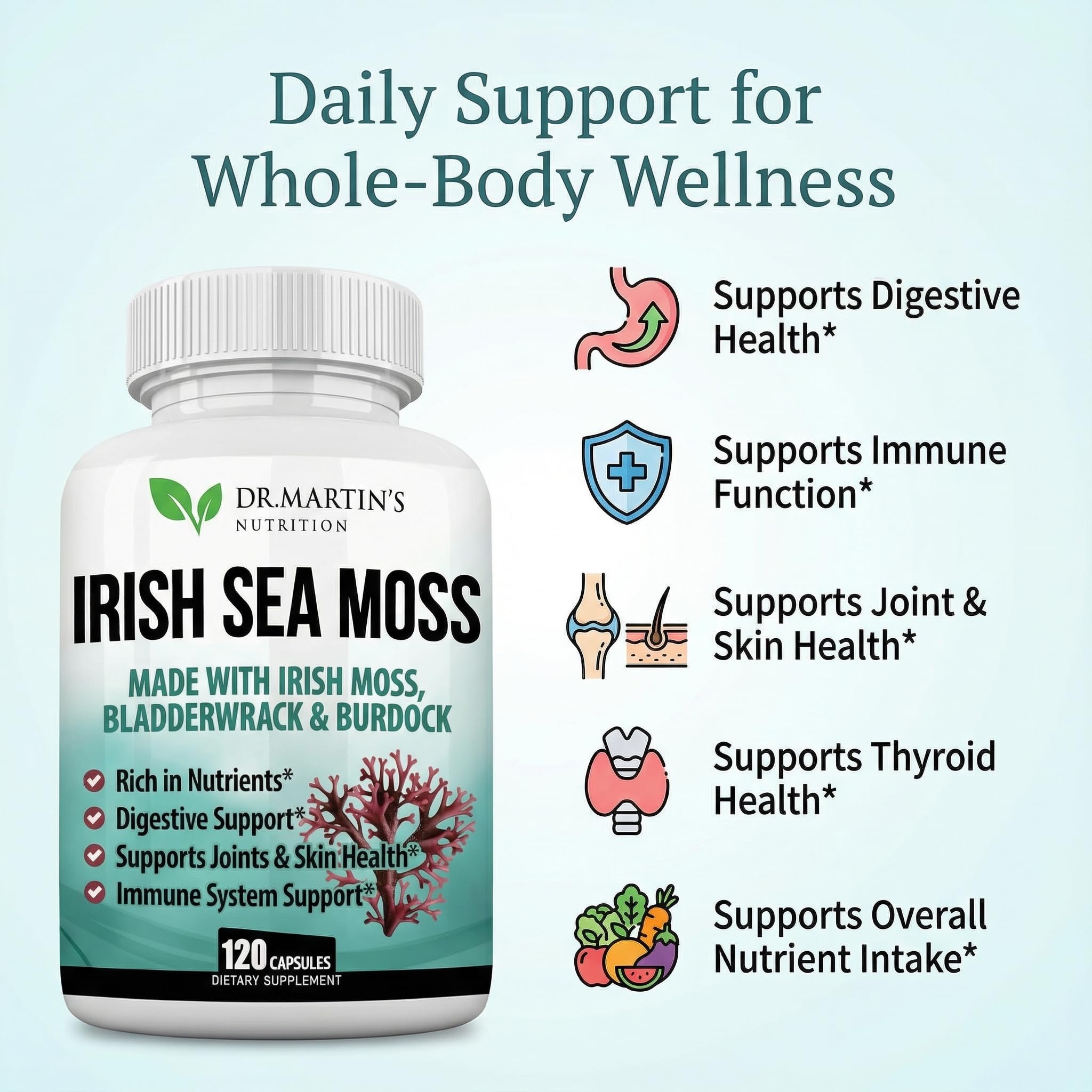 DR. MARTIN'S NUTRITION Sea Moss Trio Capsules close-up of capsules