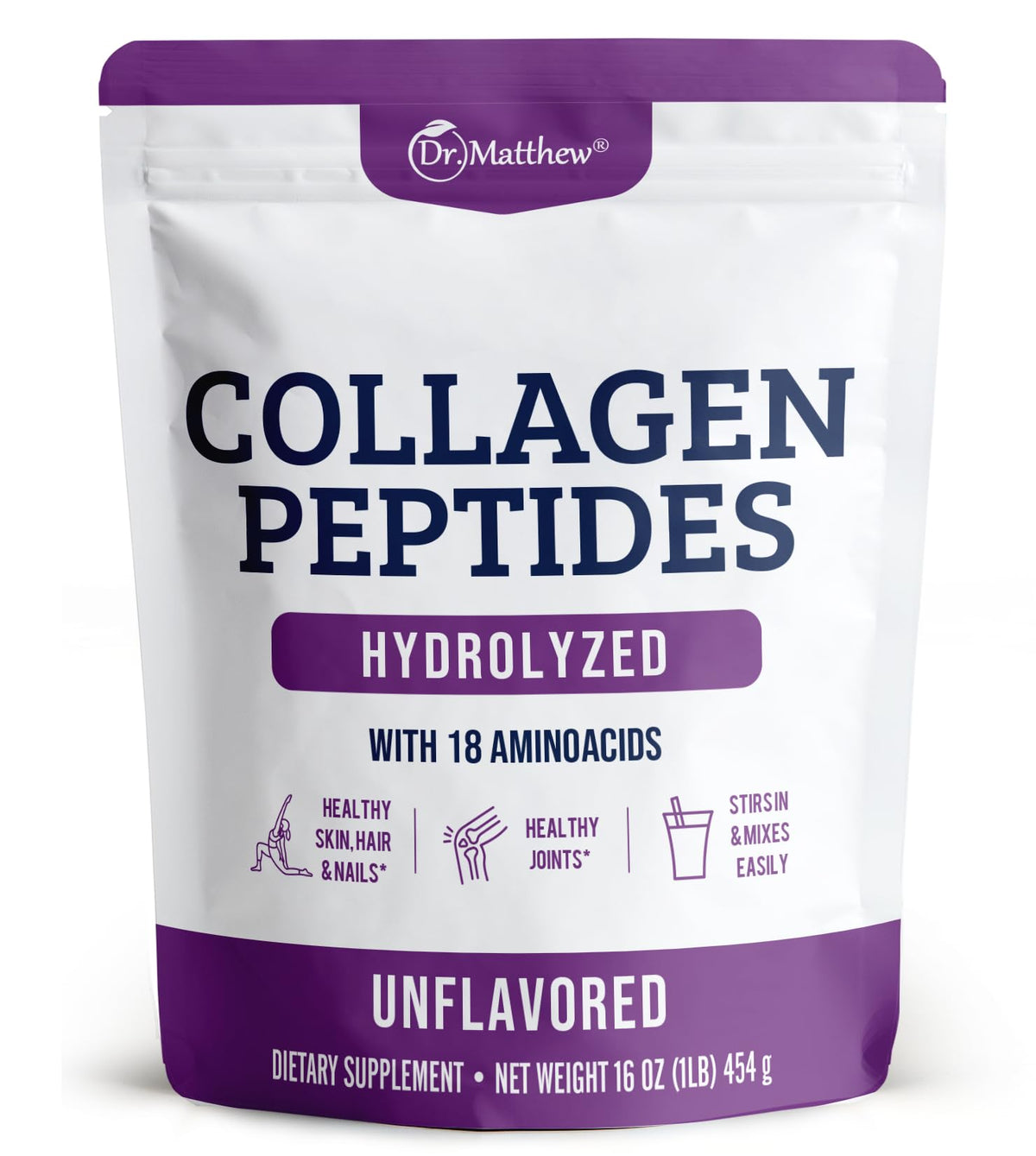 Dr. Matthew Collagen Peptides Powder 454g front view