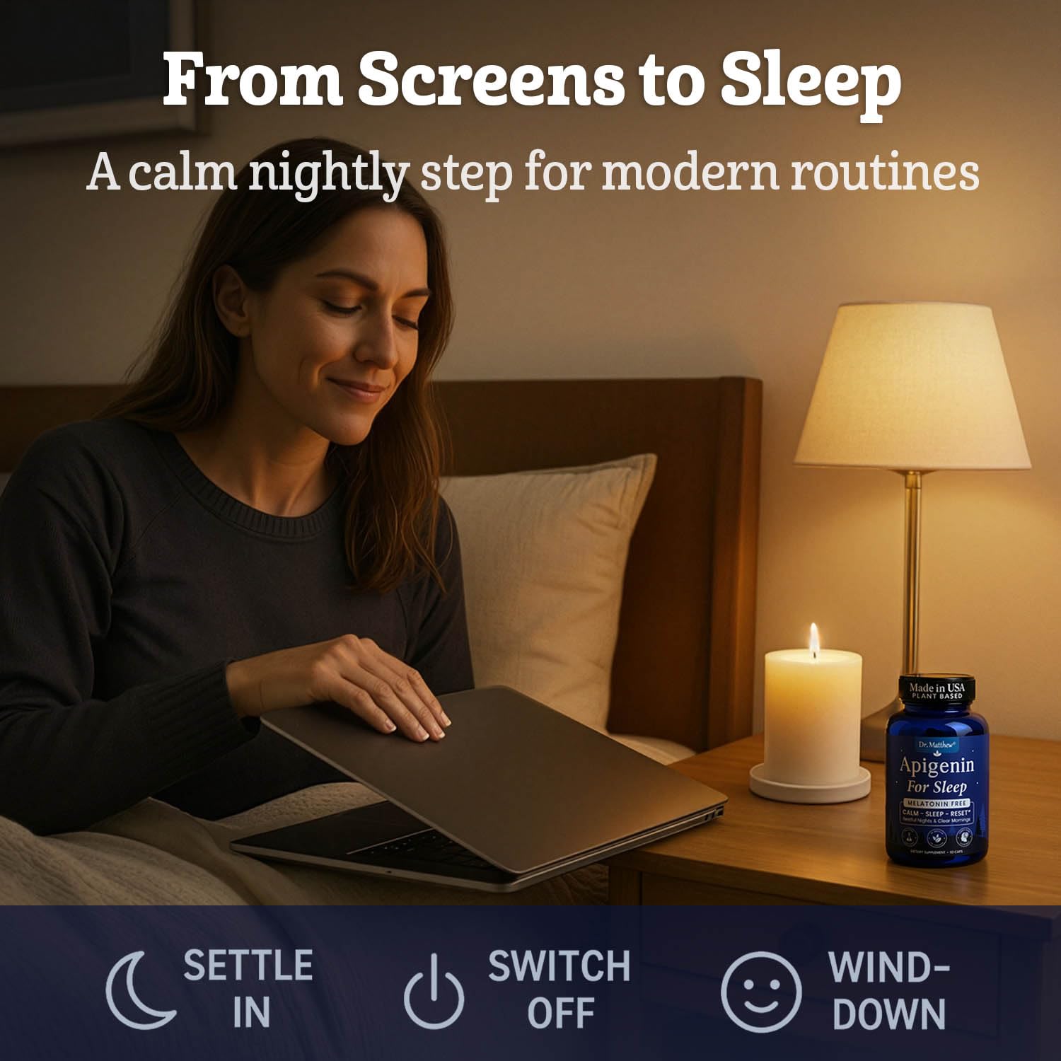 Dr. Matthew Sleep Supplement on a bedside table