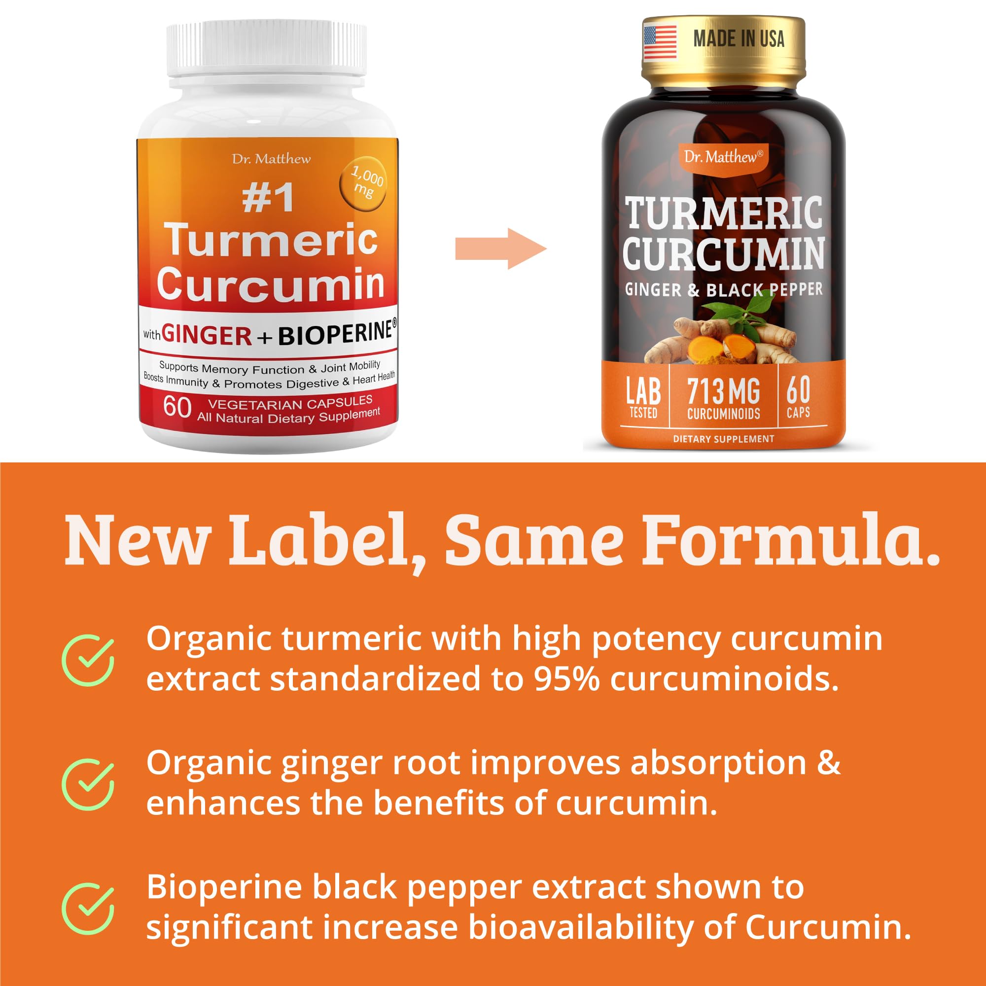 Dr. Matthew Turmeric Curcumin 1000mg Capsules ingredients list