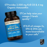 Dr. Mercola Antarctic Krill Oil 2000mg capsules on a wooden table