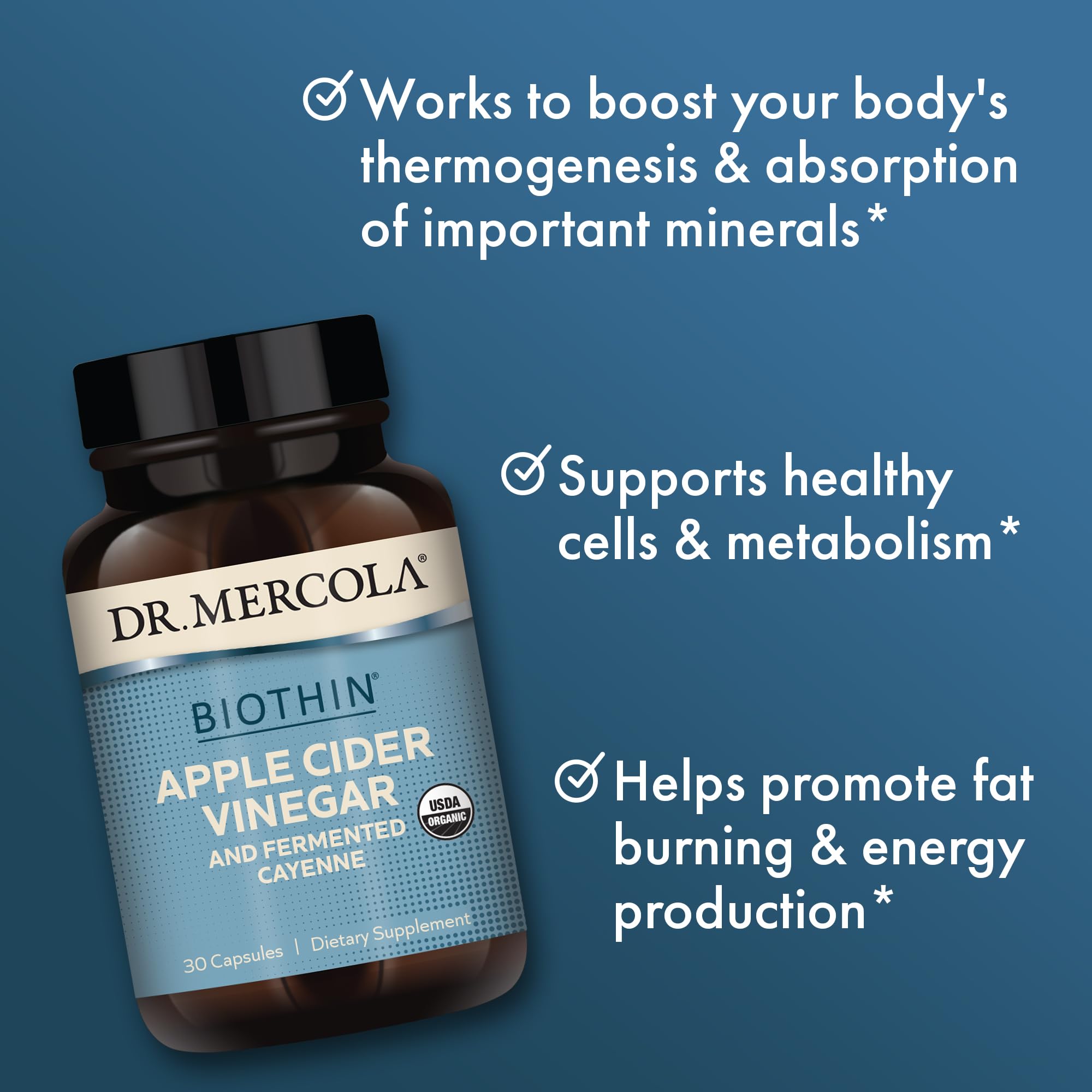 Dr. Mercola Biothin ACV and Cayenne supplement packaging