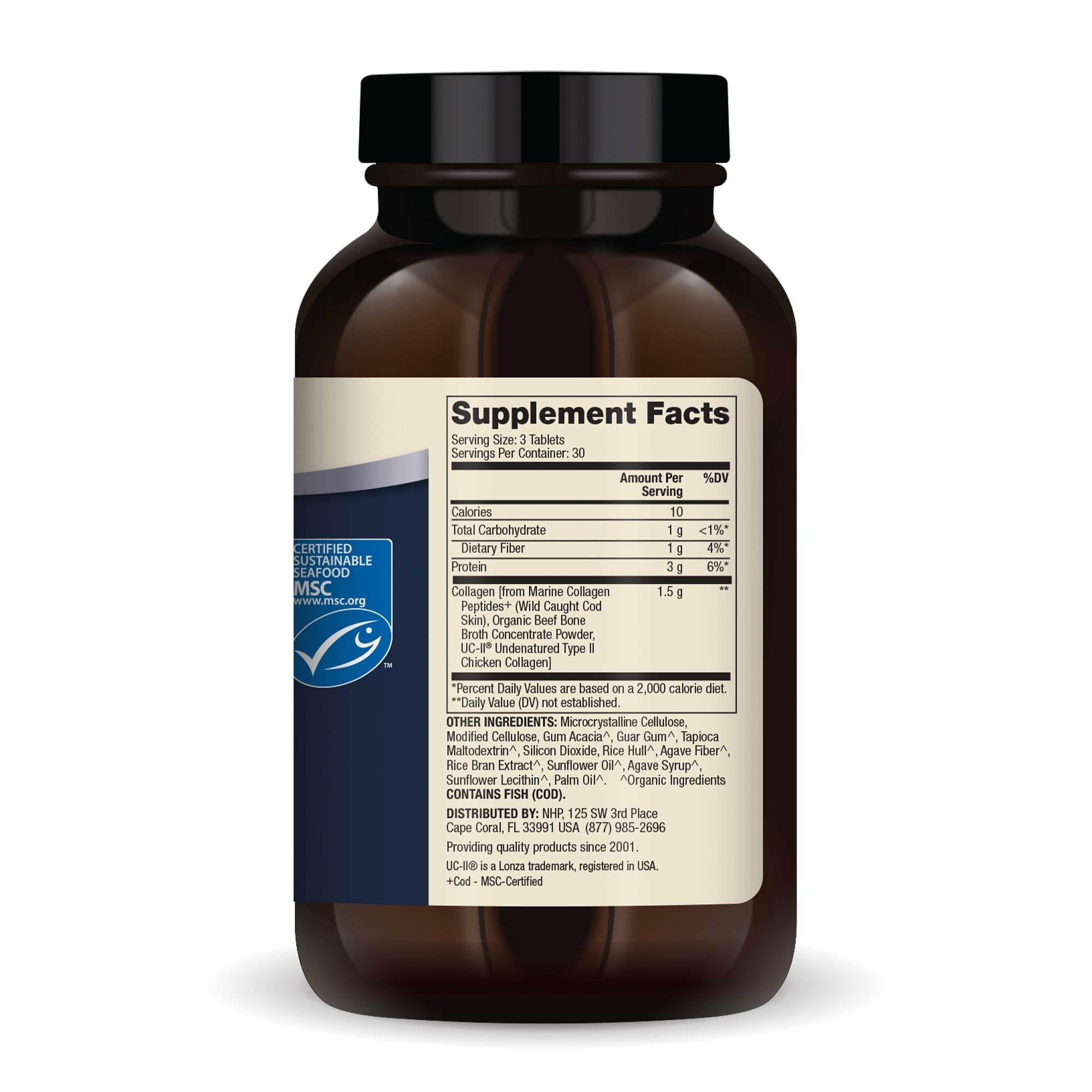 Dr. Mercola Collagen Complex 290g side view showing ingredients
