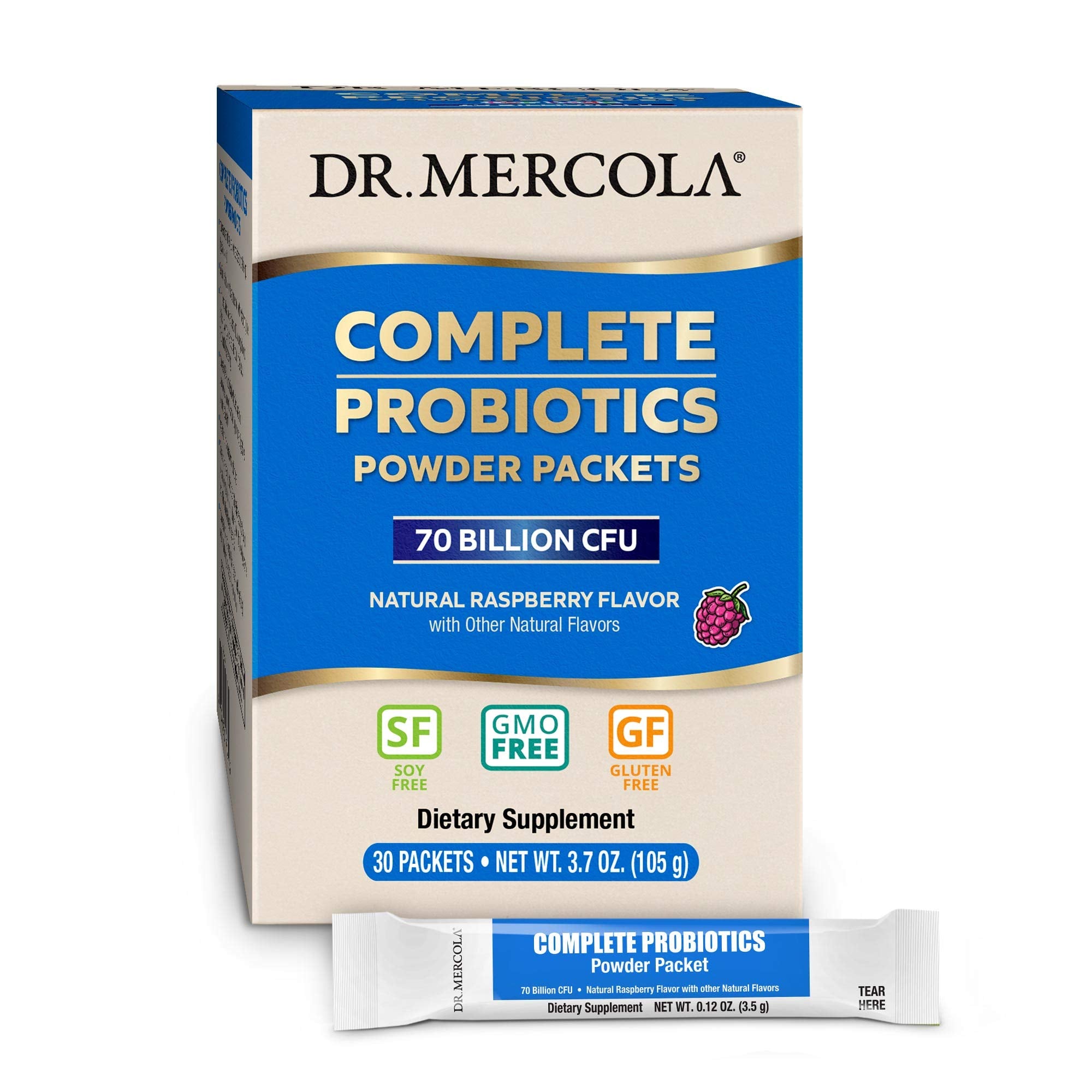 Dr. Mercola Complete Probiotics Powder Packets back view showing ingredients