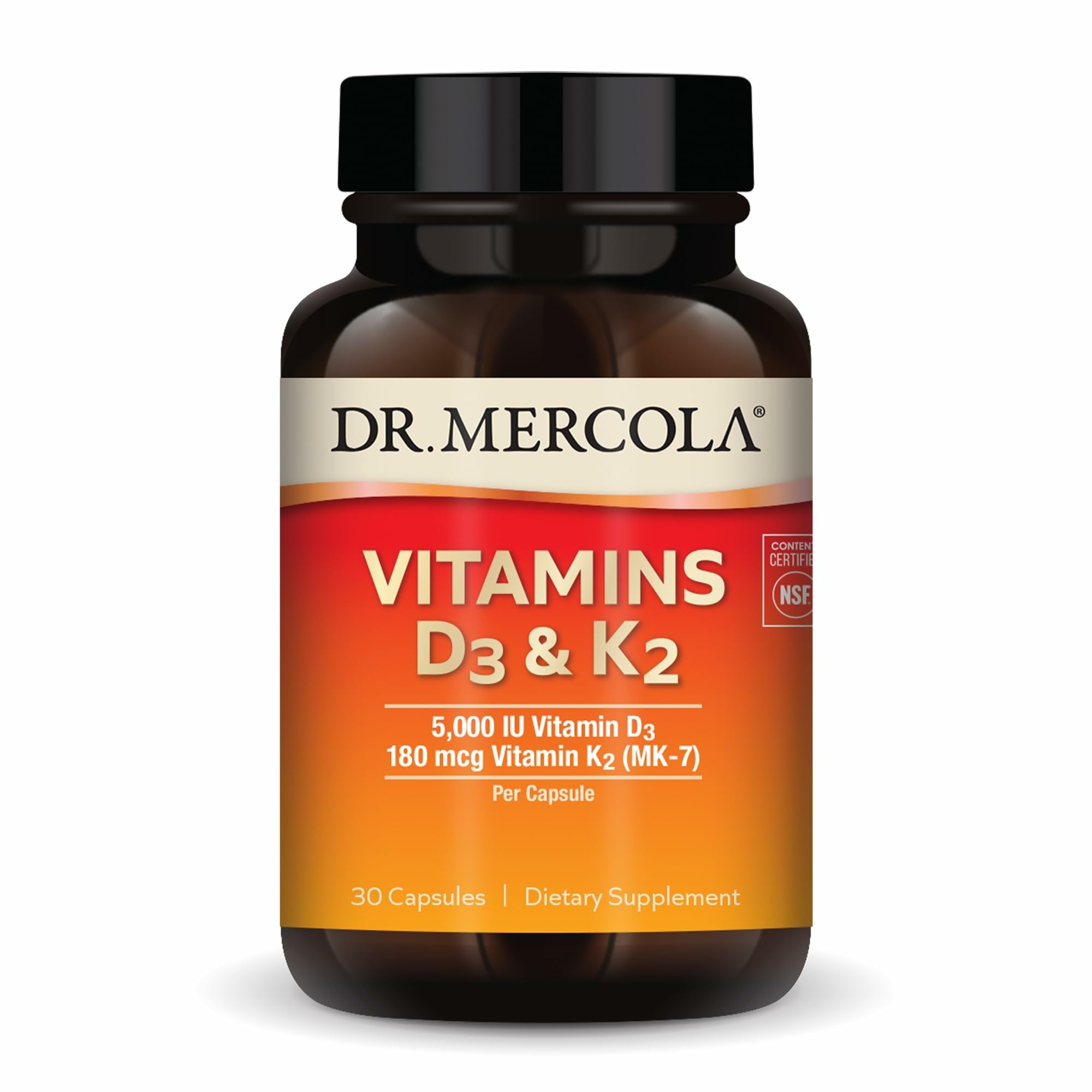 Dr. Mercola D3 & K2 Supplement bottle front view