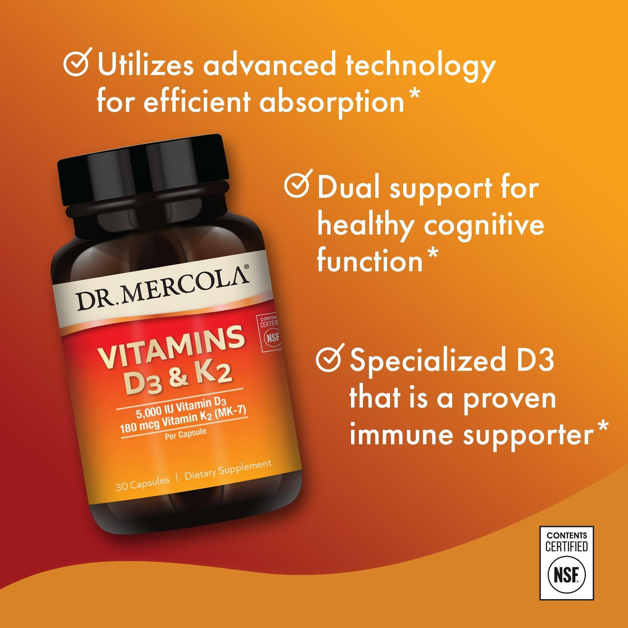 Dr. Mercola D3 & K2 Supplement ingredients list on packaging