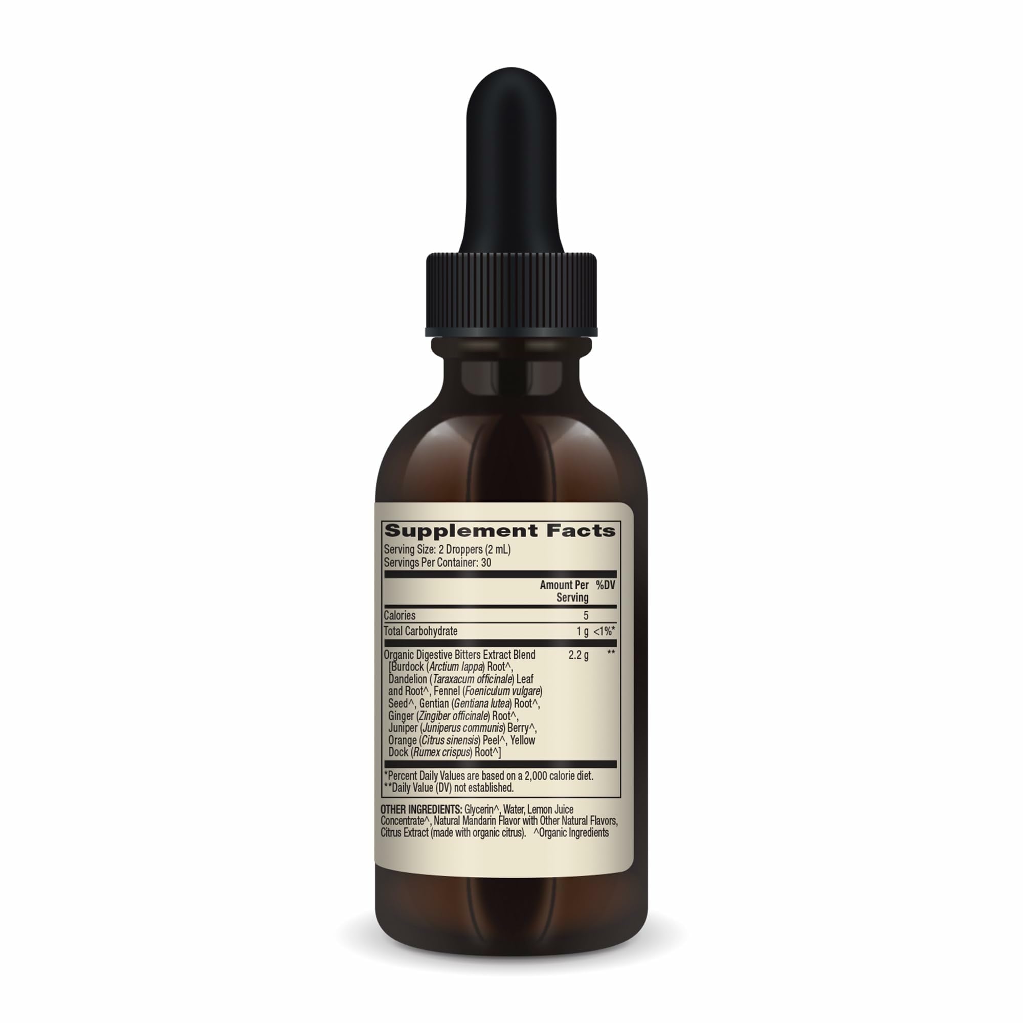 Dr. Mercola daily Bitters Liquid Supplement bottle side view
