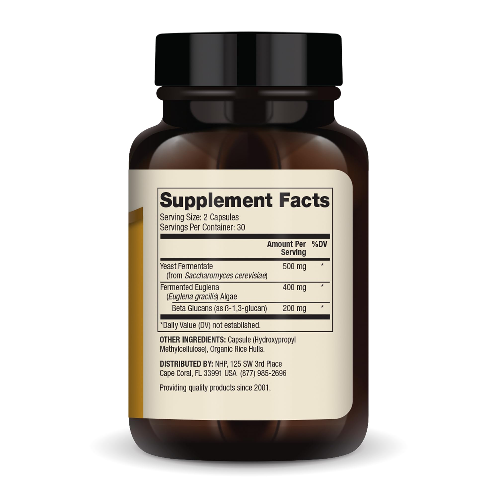 Dr. Mercola Fermented Beta Glucans Capsules 500mg side view
