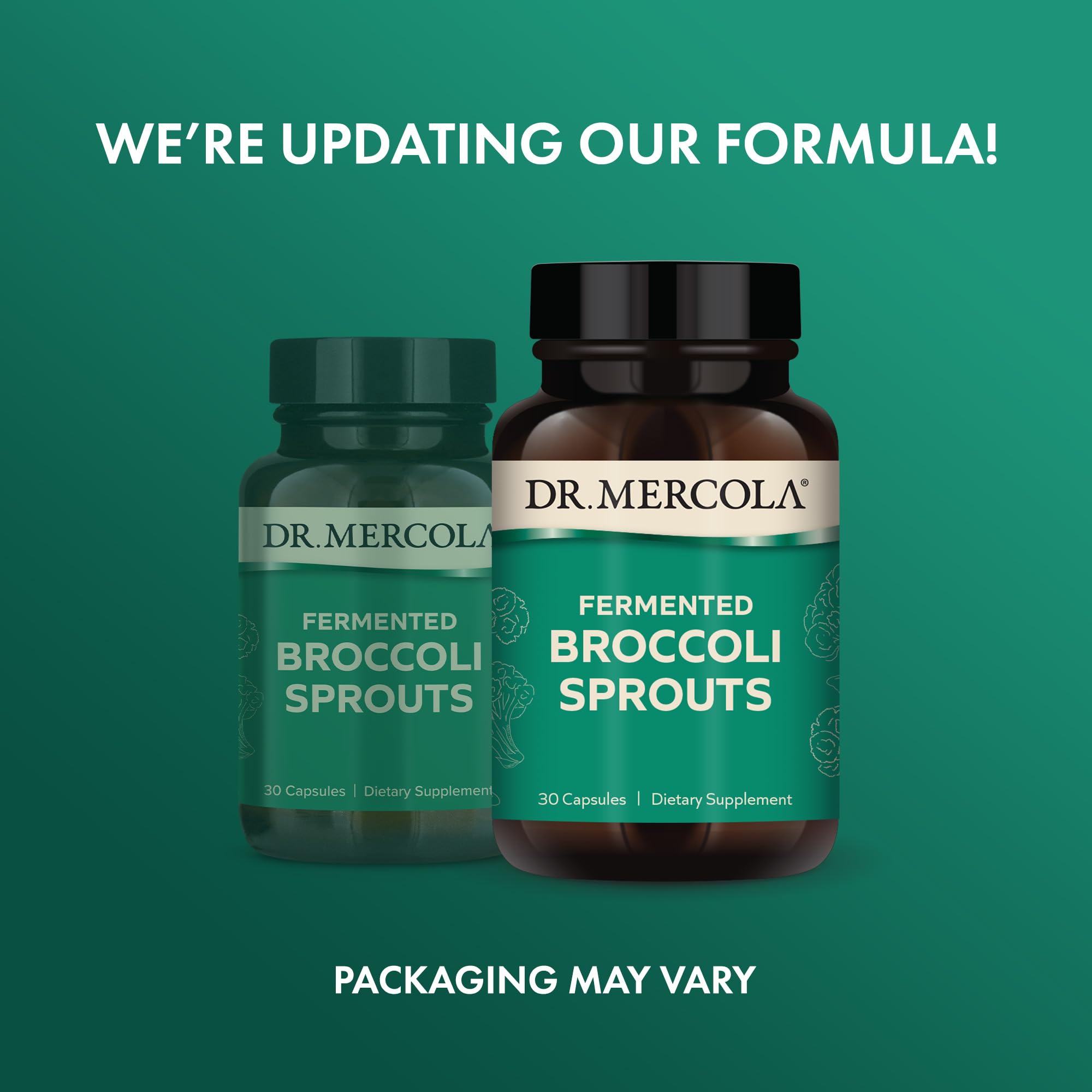 Dr. Mercola Fermented Broccoli Sprouts 400mg Capsules side view
