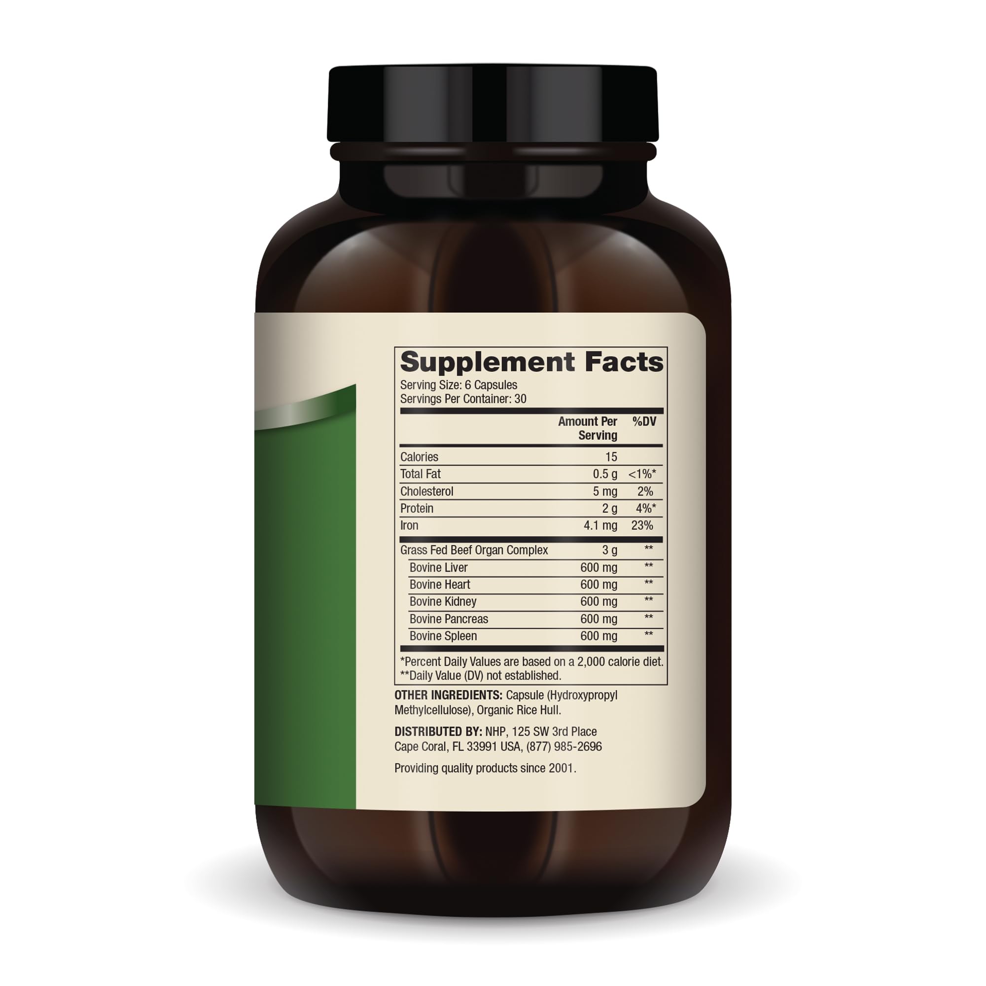 Dr. Mercola Grass Fed Beef Organ Complex side view with label