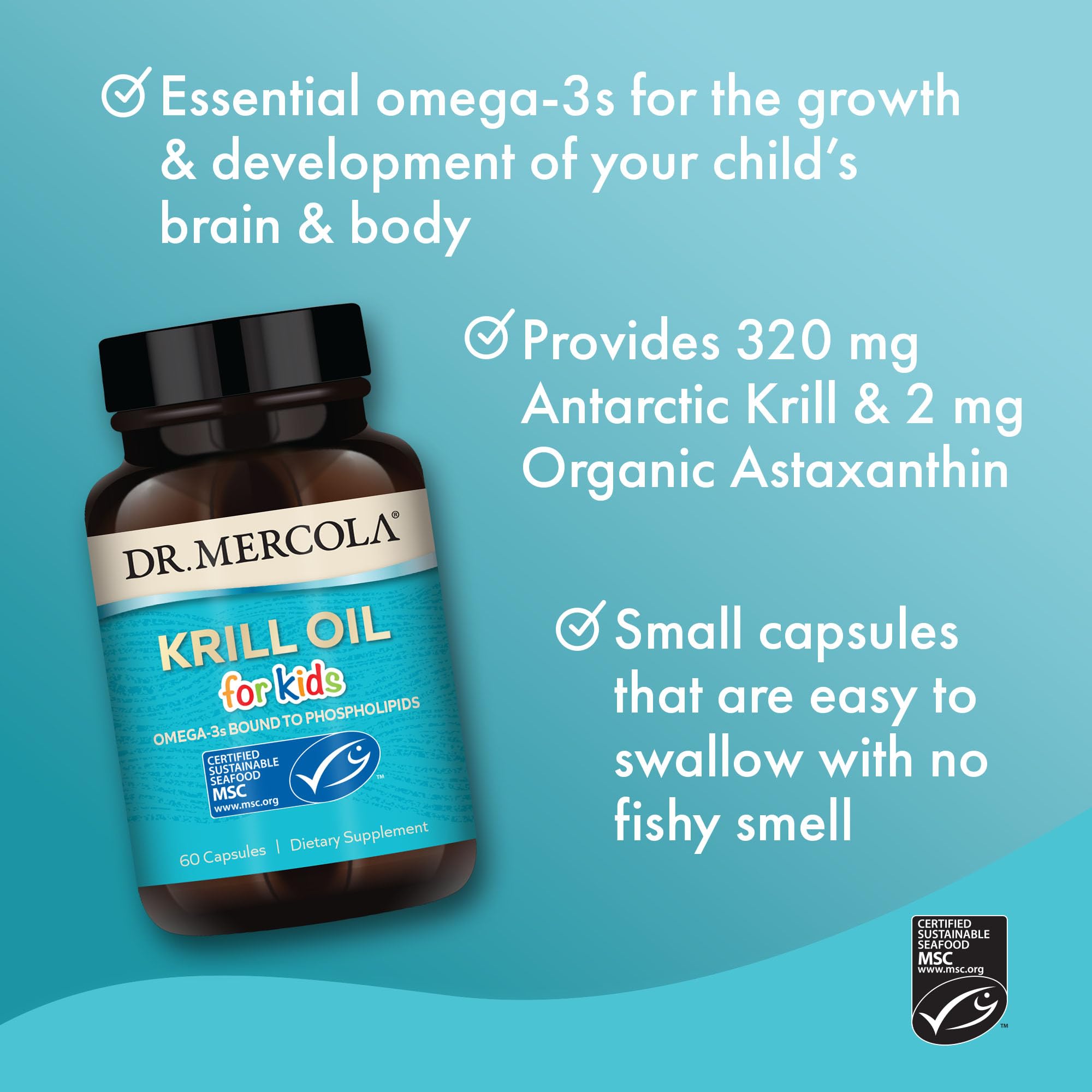 Dr. Mercola Krill Oil for Kids 32g side view of packaging