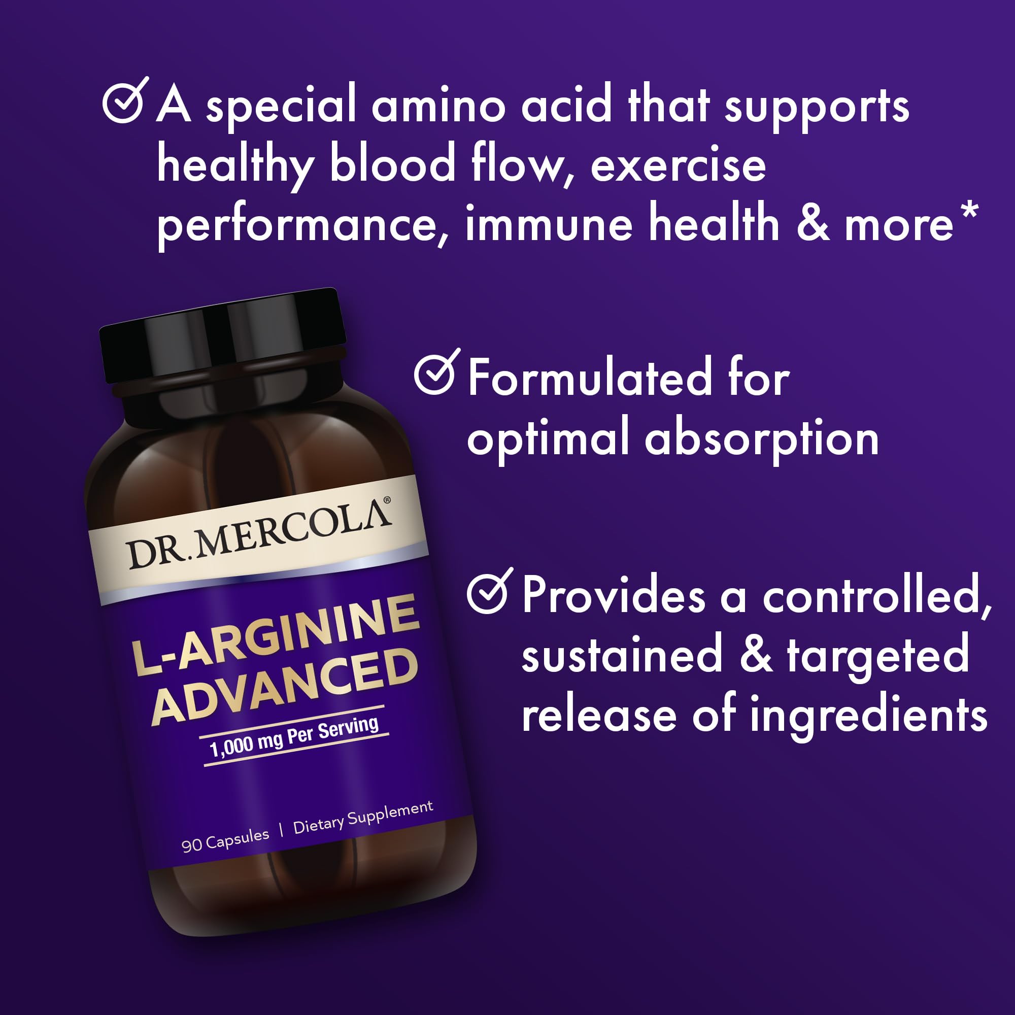 Dr. Mercola L-Arginine Advanced capsules on a wooden table
