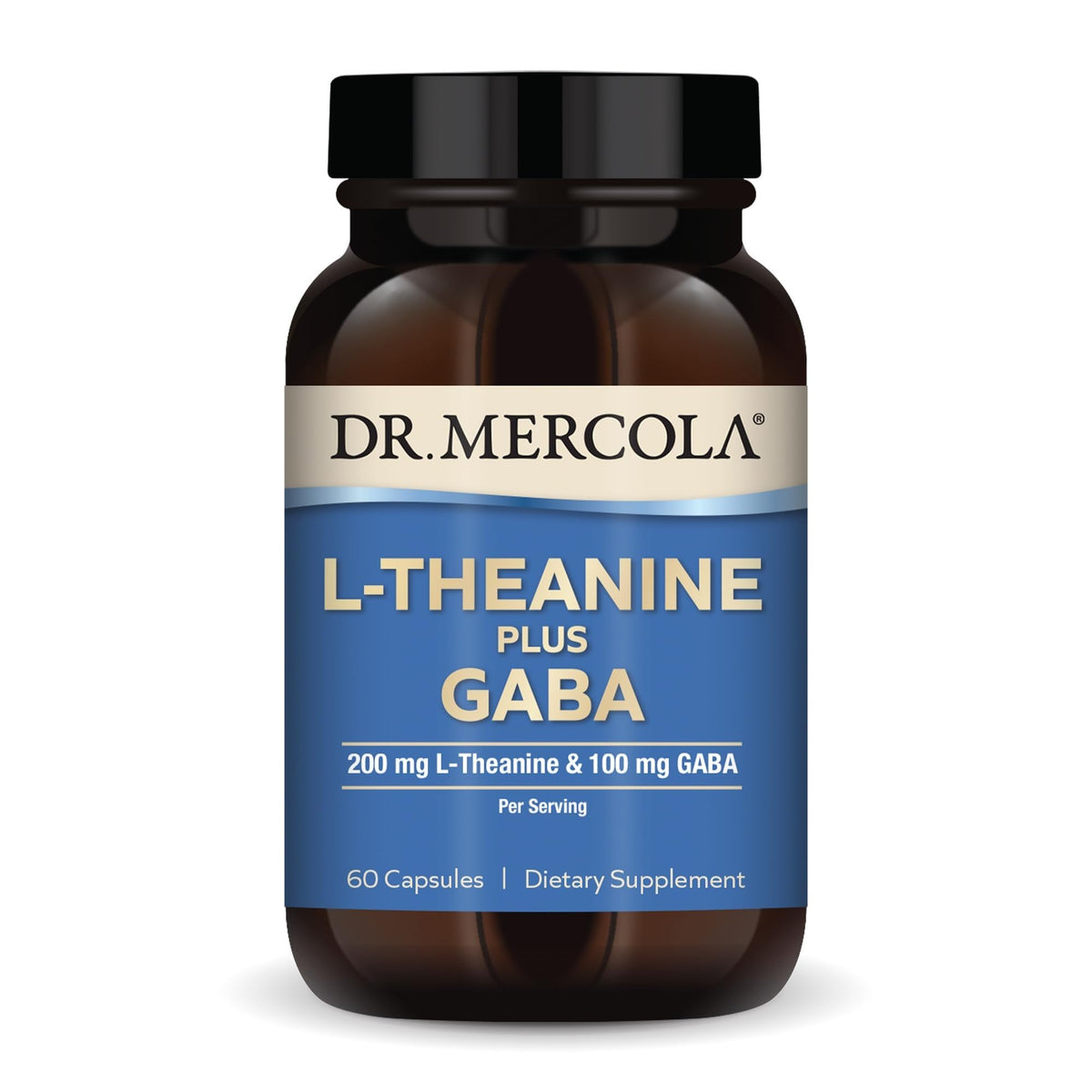 Dr. Mercola L-Theanine plus GABA 200mg capsules front view