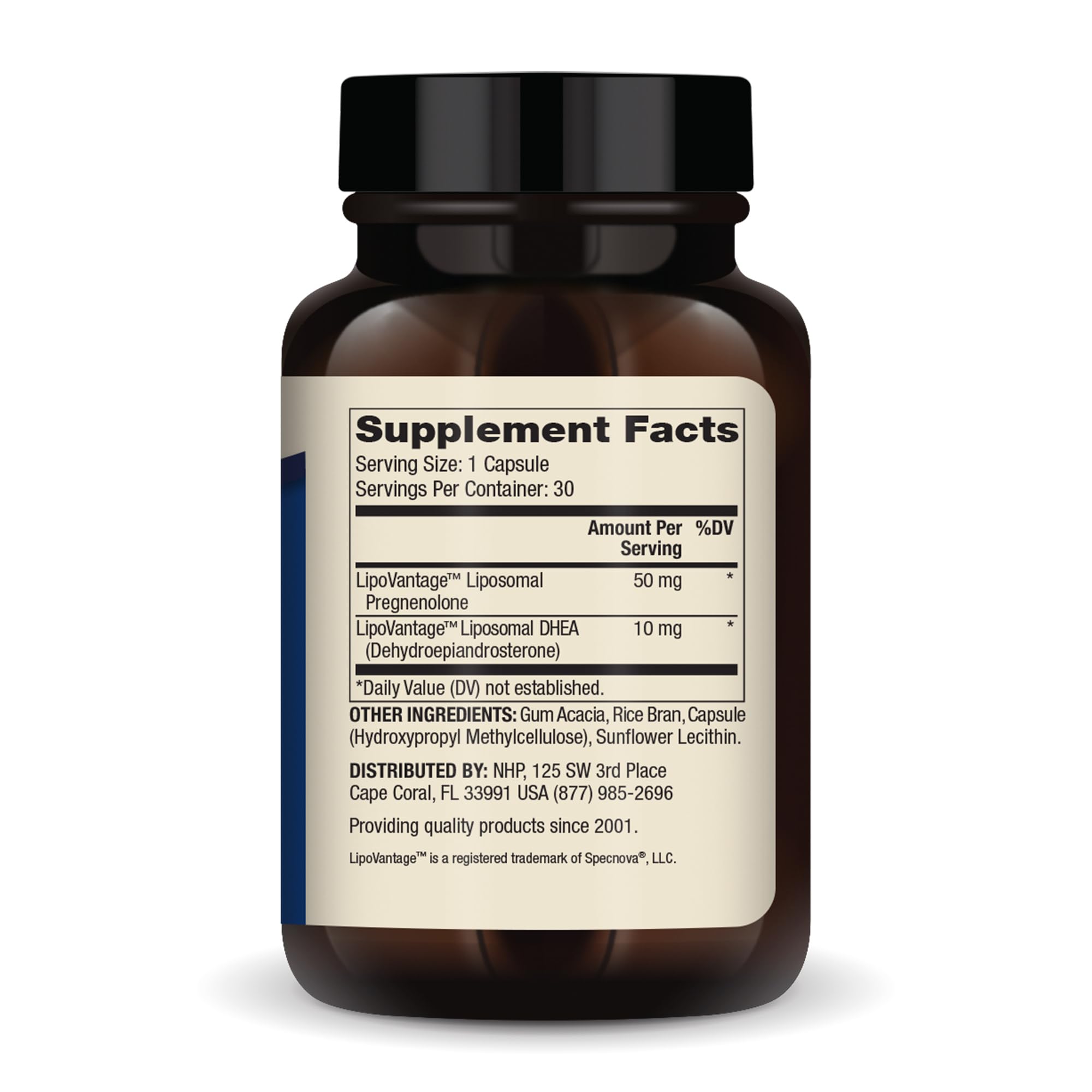 Dr. Mercola Liposomal Pregnenolone Plus DHEA 50mg 10mg capsule side view
