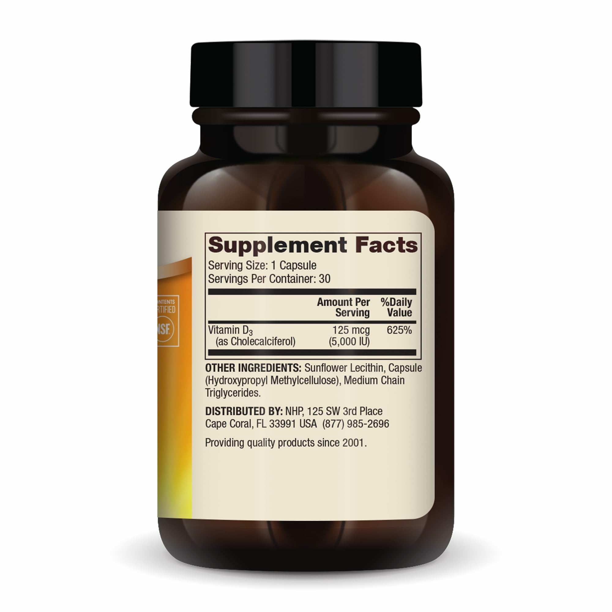 Dr. Mercola Liposomal Vitamin D3 5000 IU capsule back view