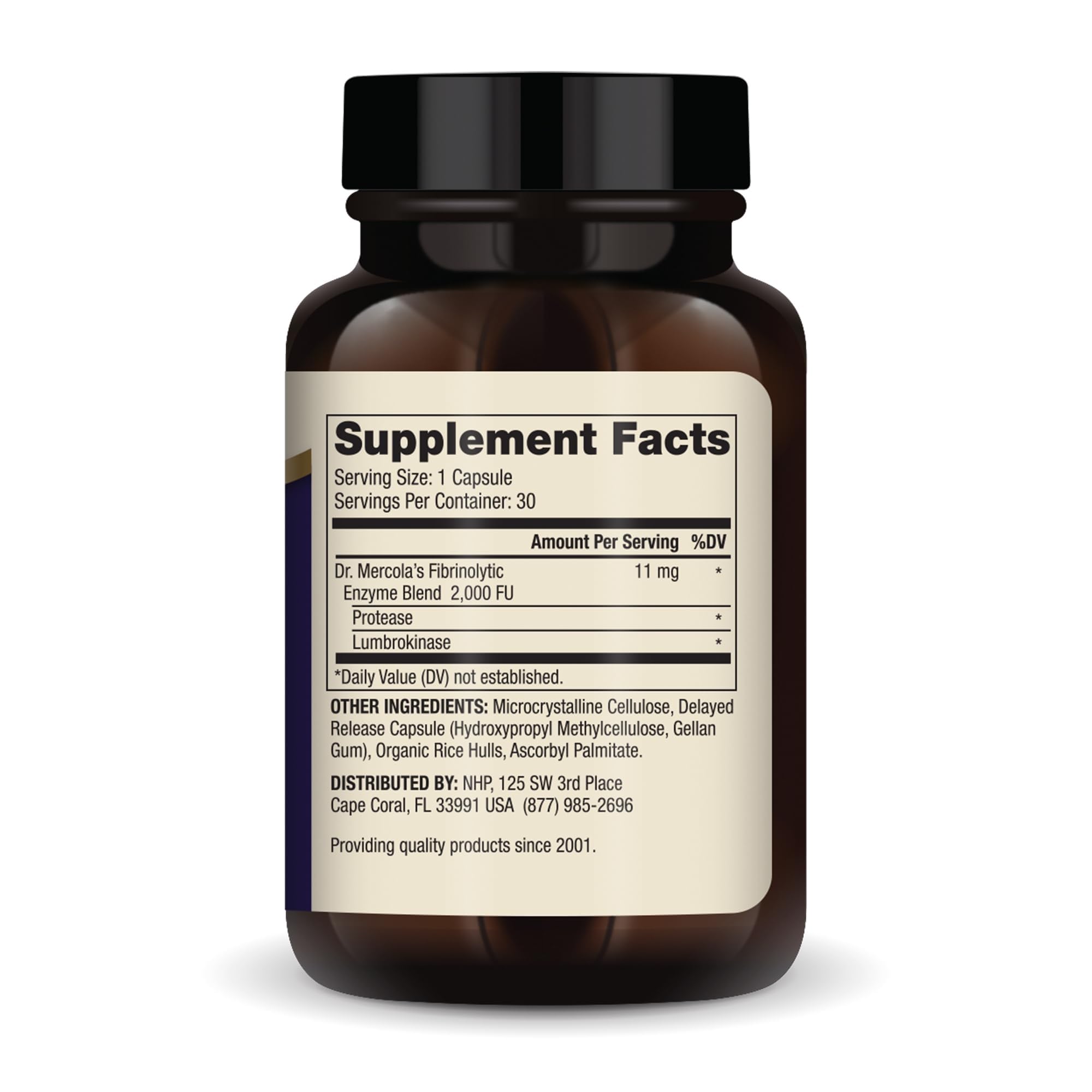 Dr. Mercola Lumbrokinase Enzymes 2000 FU supplement side view