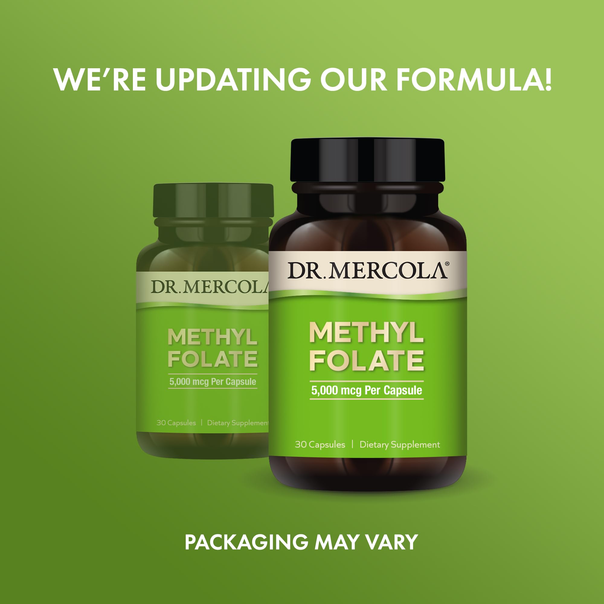 Dr. Mercola Methyl Folate 5 mg Capsules bottle with label