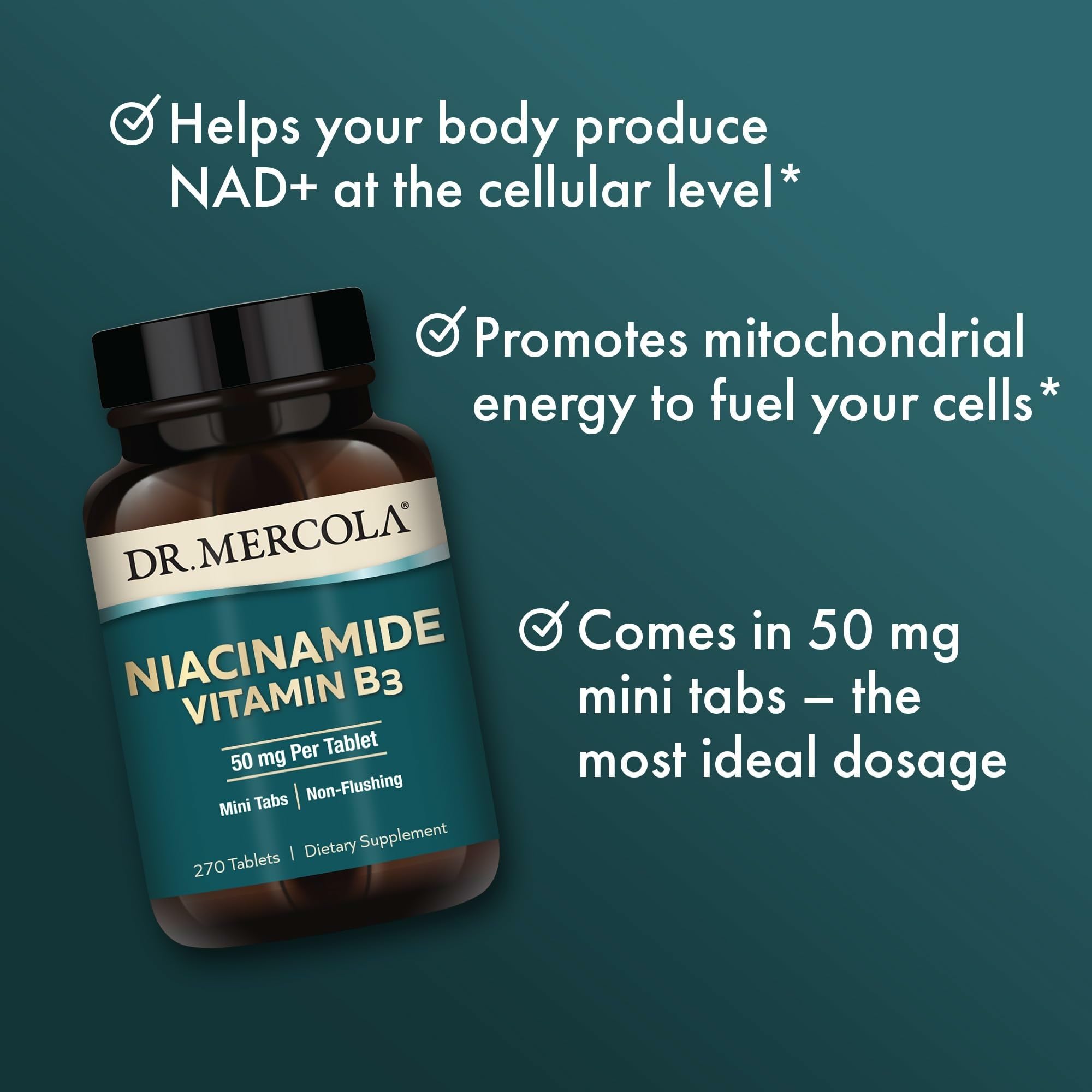 Dr. Mercola Niacinamide Vitamin B3 Mini Tablets 50mg tablet close-up