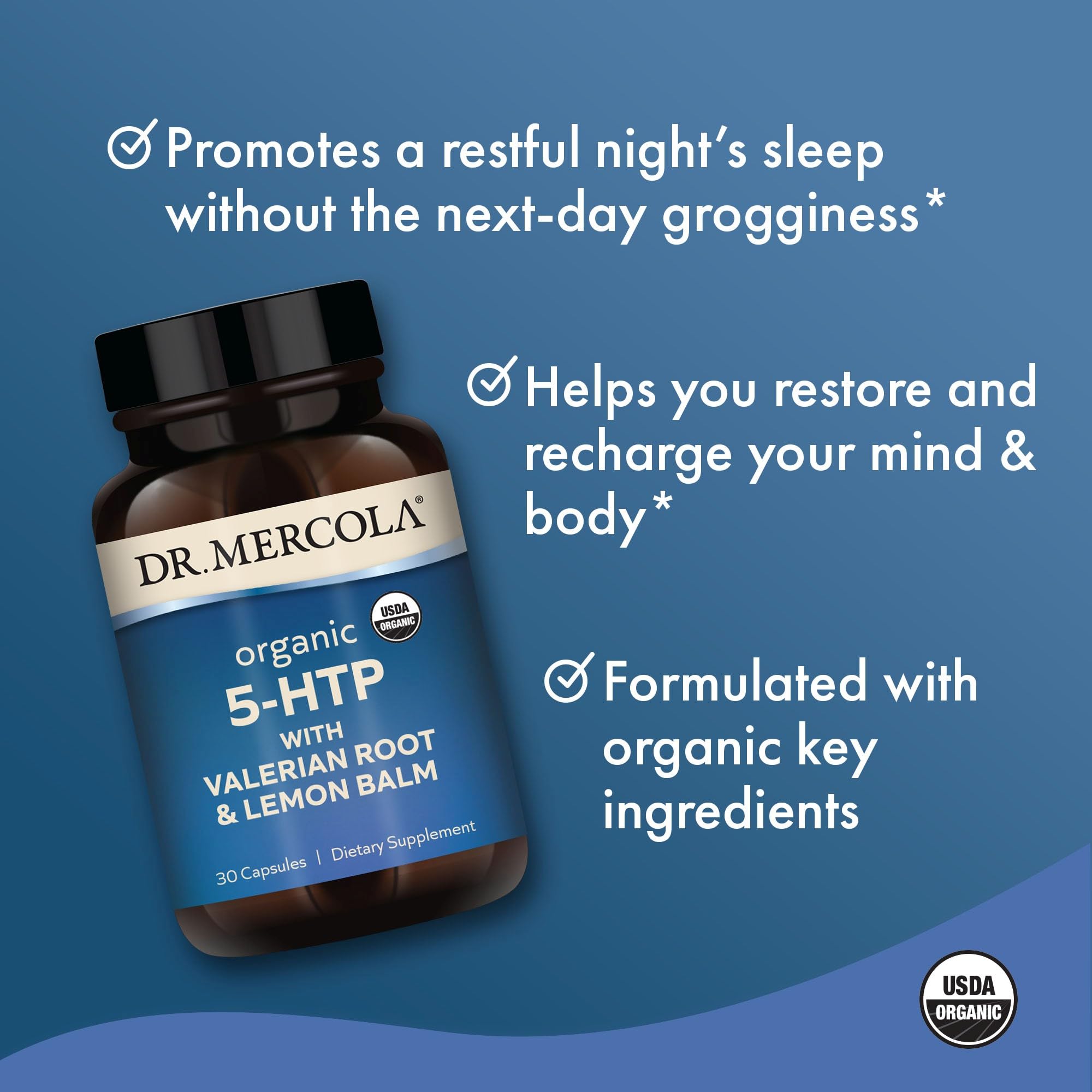 Dr. Mercola Organic 5-HTP with Valerian Root & Lemon Balm back view