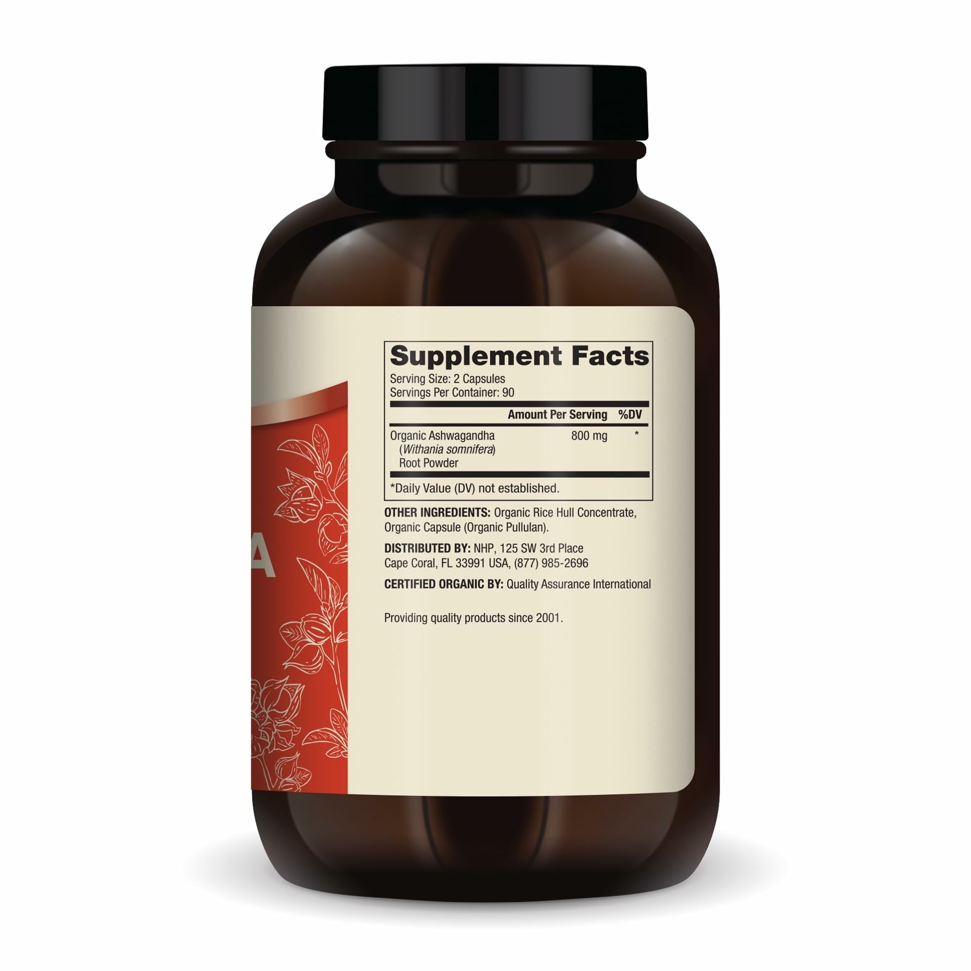 Dr. Mercola Organic Ashwagandha 800 mg Capsules side view