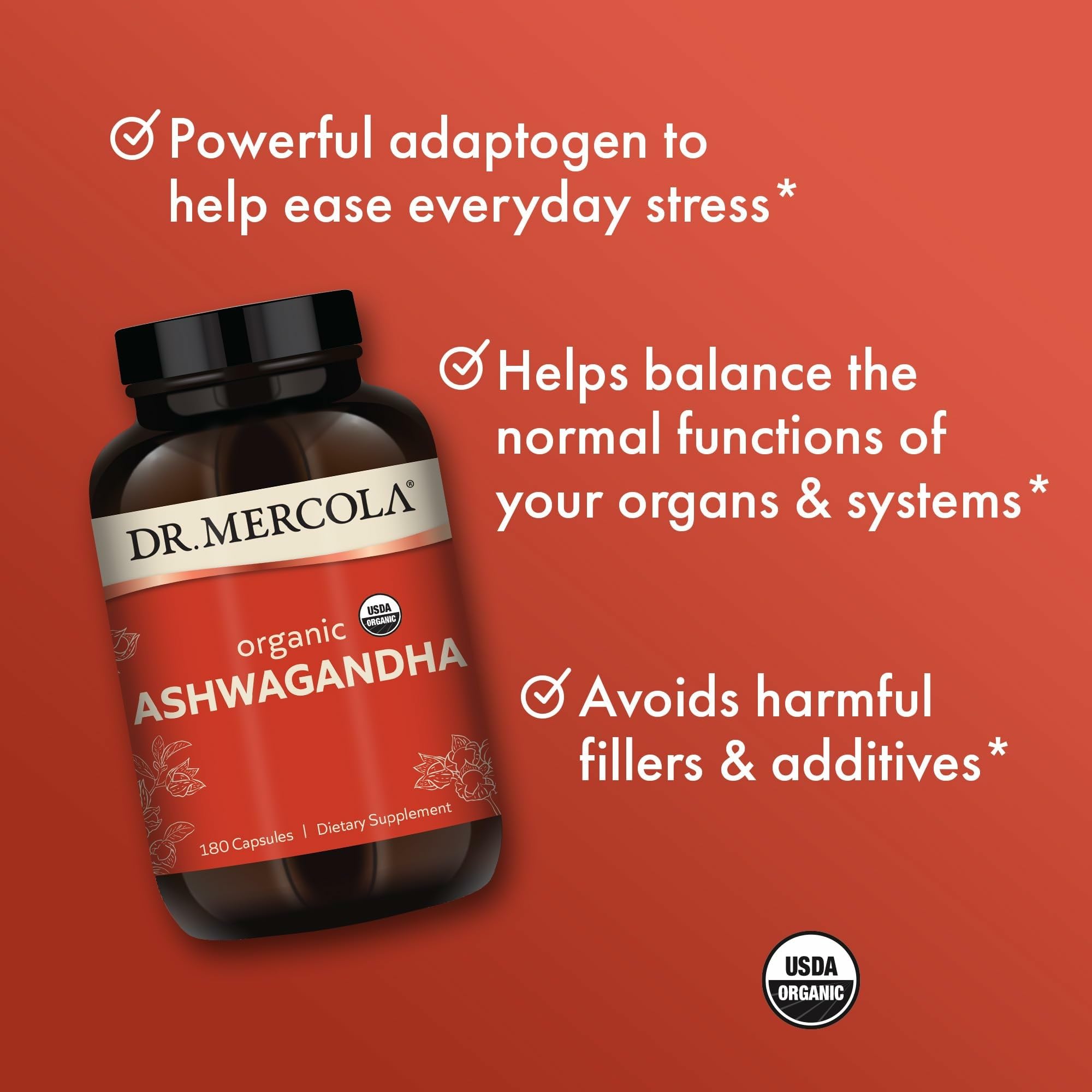 Dr. Mercola Organic Ashwagandha 800 mg Capsules with packaging