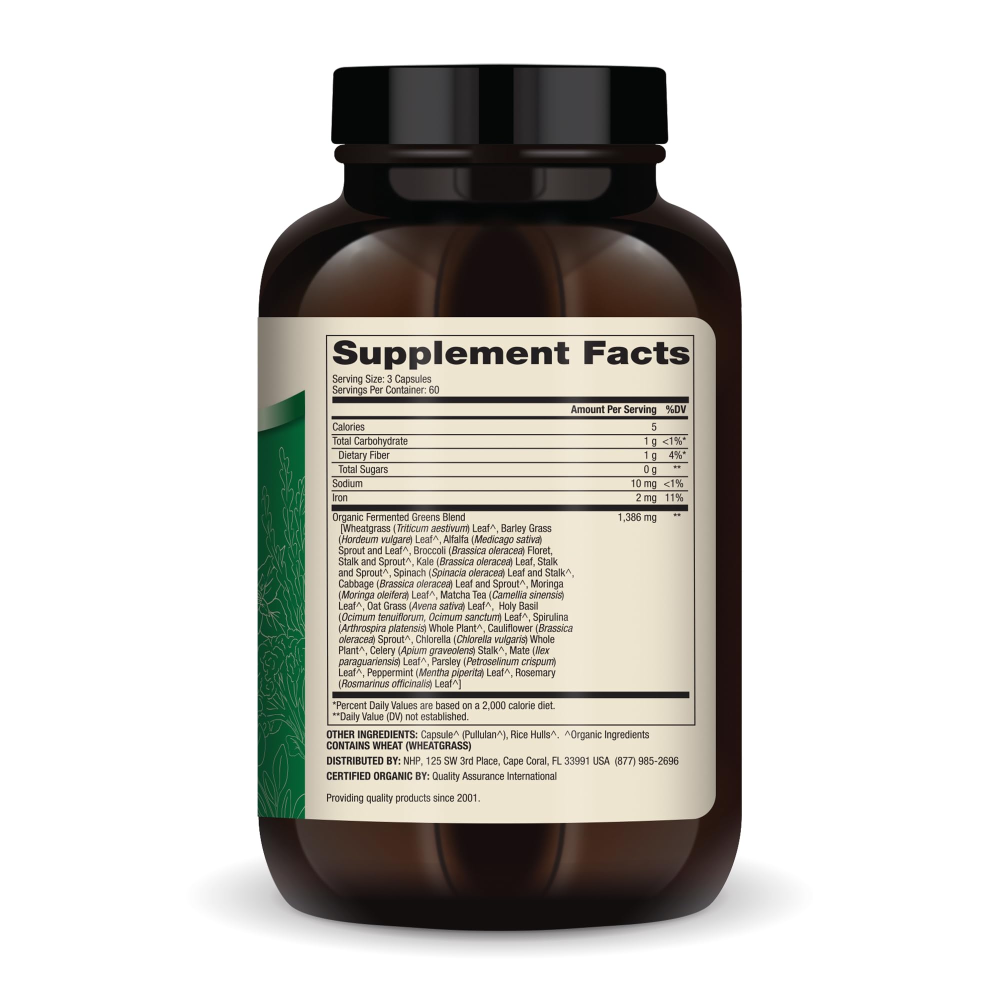 Dr. Mercola Organic Fermented Greens Capsules packaging side view