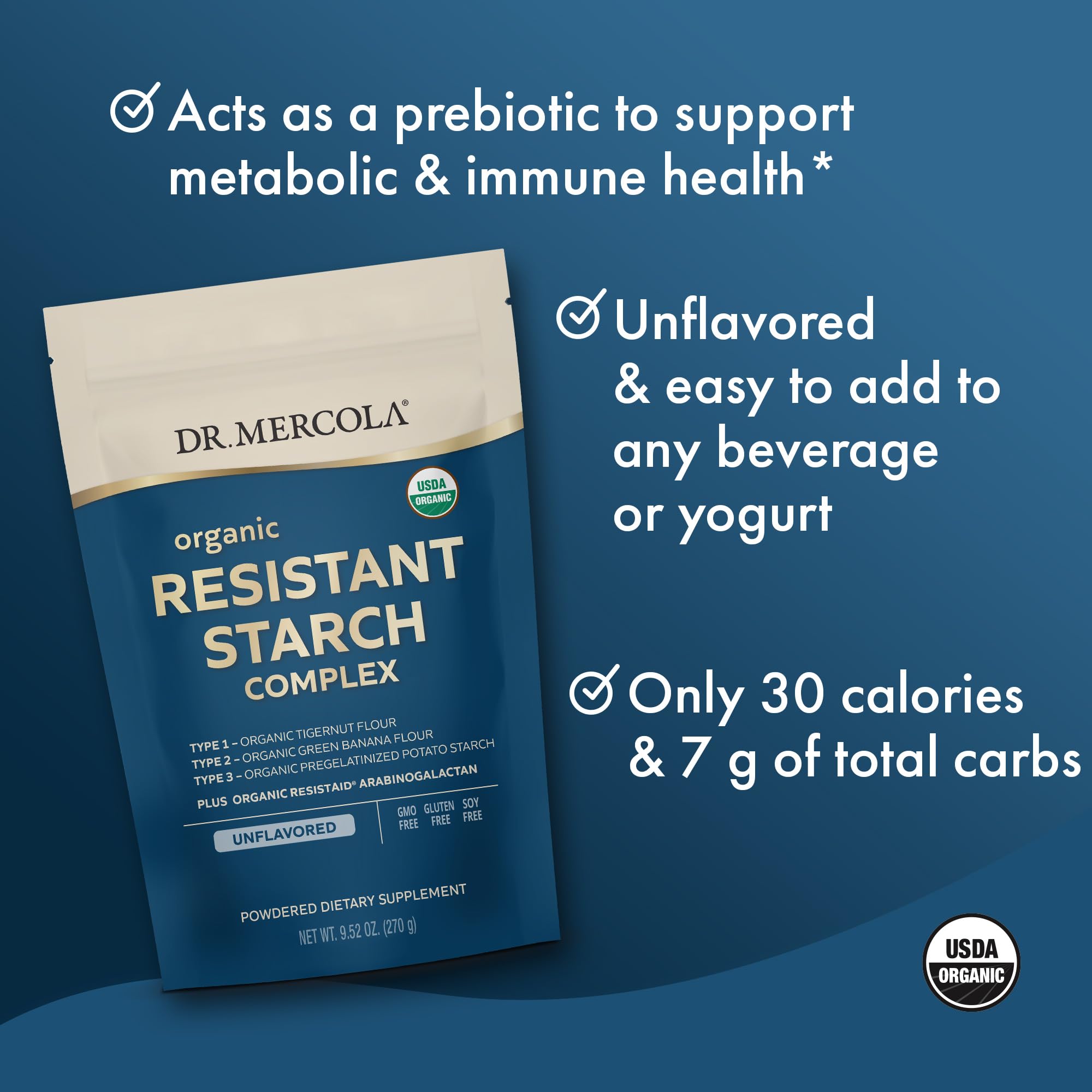 Dr. Mercola Organic Resistant Starch Complex 280g powder mixed in smoothie