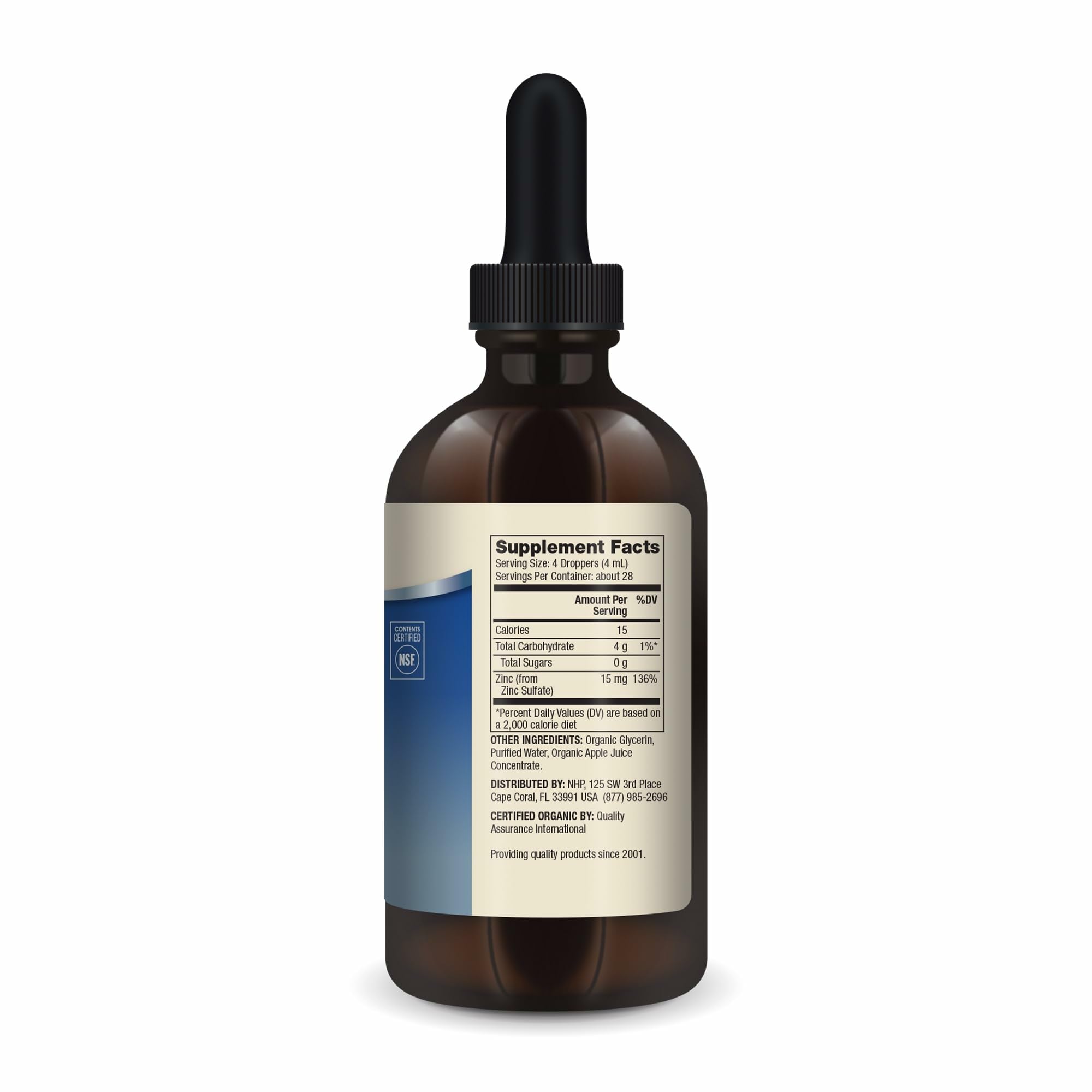 Dr. Mercola Organic Zinc Liquid Drops 15mg bottle side view