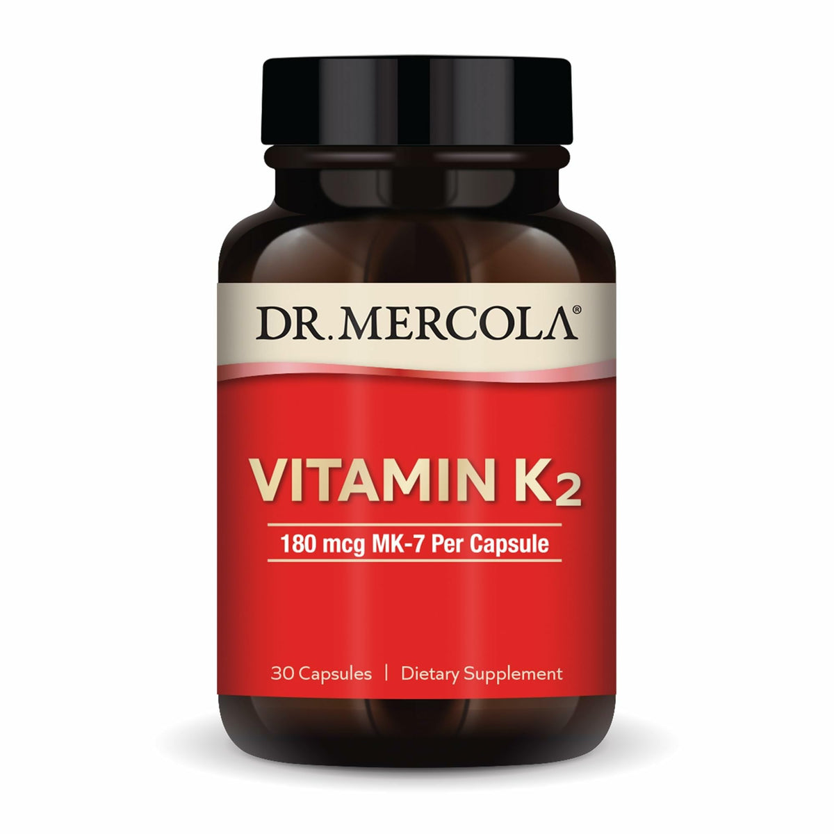 Dr. Mercola Vitamin K2 Capsules 180 mcg front view