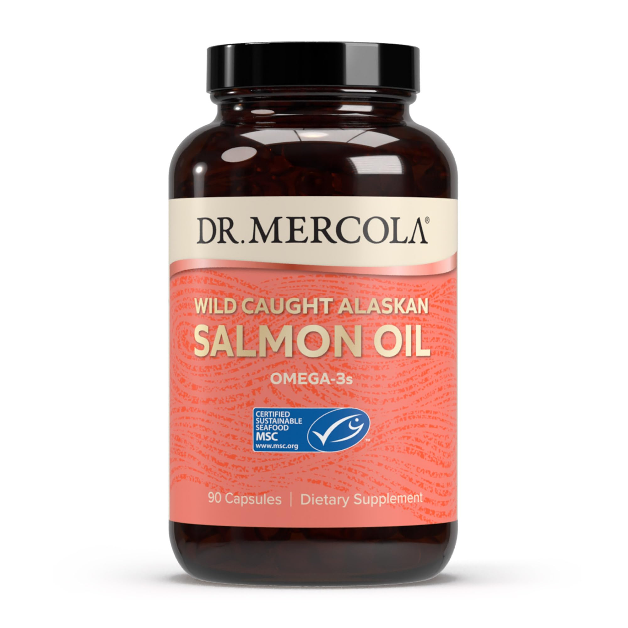 Dr. Mercola Wild Caught Salmon Oil supplement bottle front view