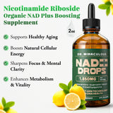 Dr. Miraculous NAD+ Drop liquid supplement back view with nutritional information