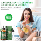 Dr. Miraculous NAD+ Drop liquid supplement in a glass of water