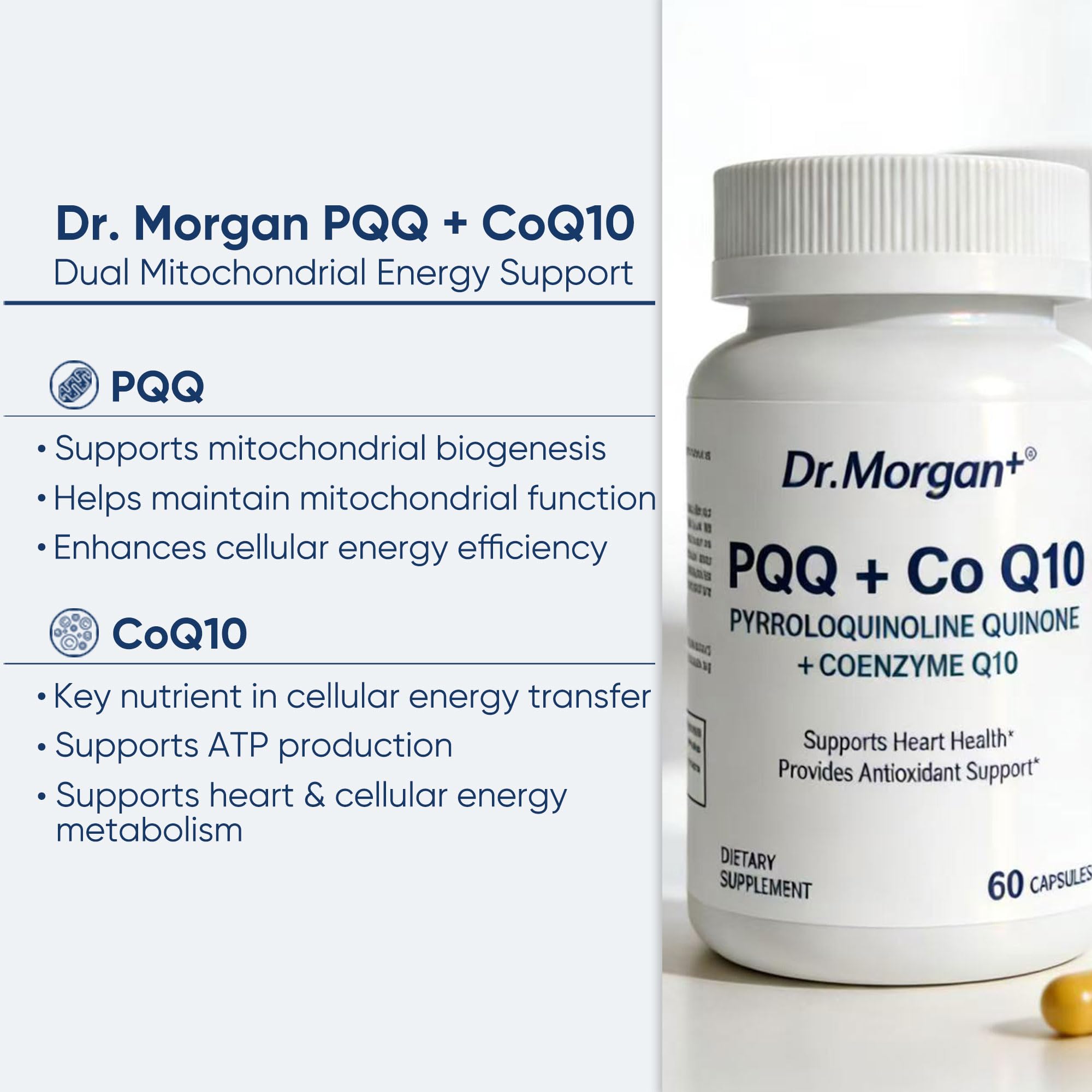 DR.MORGAN PQQ + CoQ10 Supplement capsules close-up