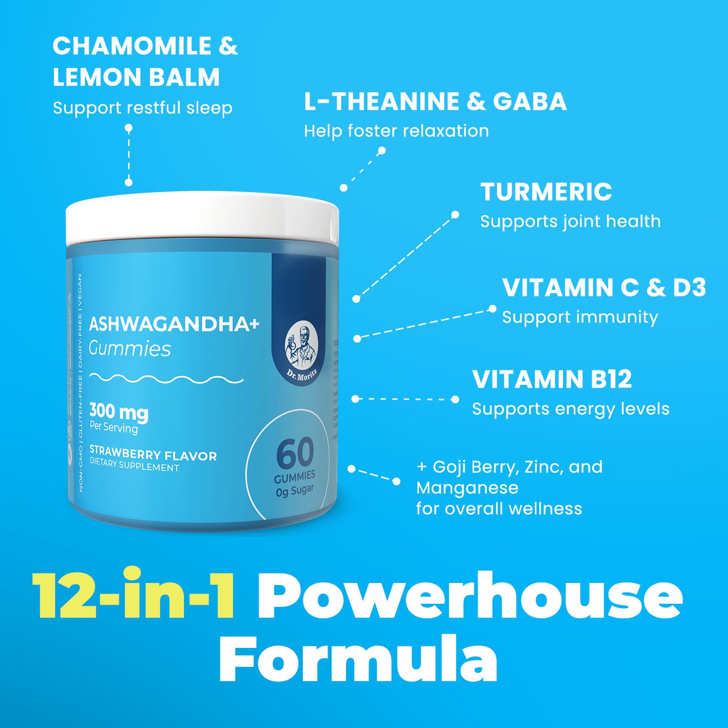 DR. MORITZ Ashwagandha Gummies with fresh strawberries