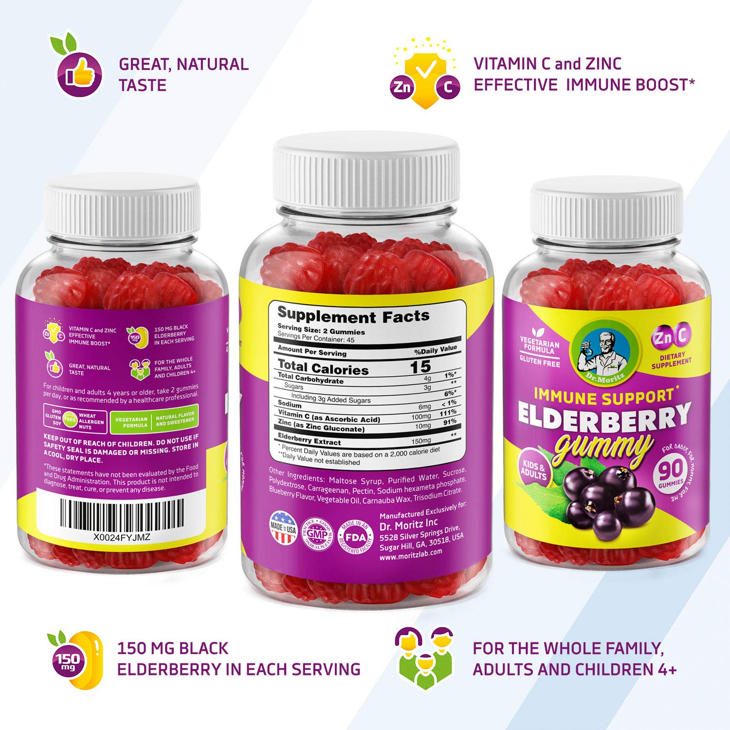 DR. MORITZ Elderberry Gummies in a child's hand