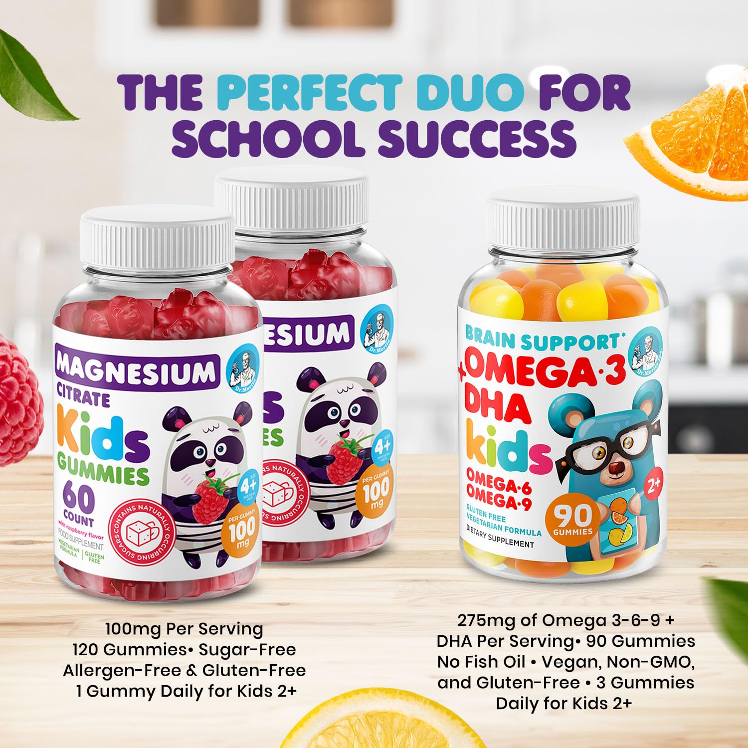 DR. MORITZ Kids Magnesium Gummies front view with raspberry flavour