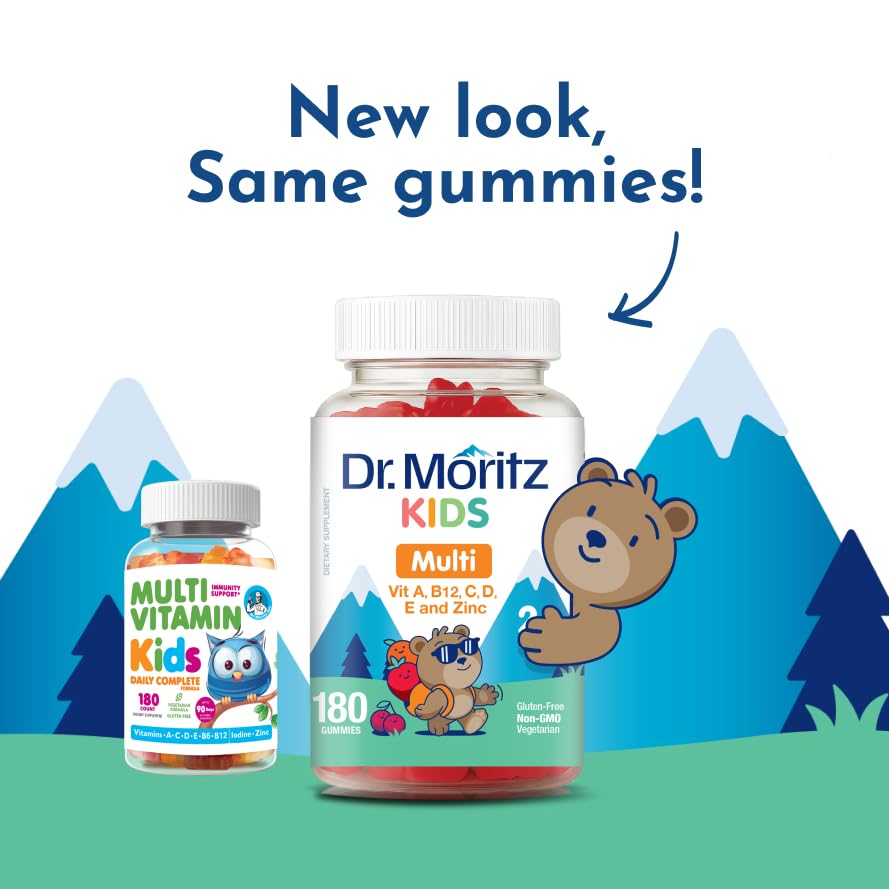 DR. MORITZ Kids Multivitamin Gummies displayed with fresh fruits