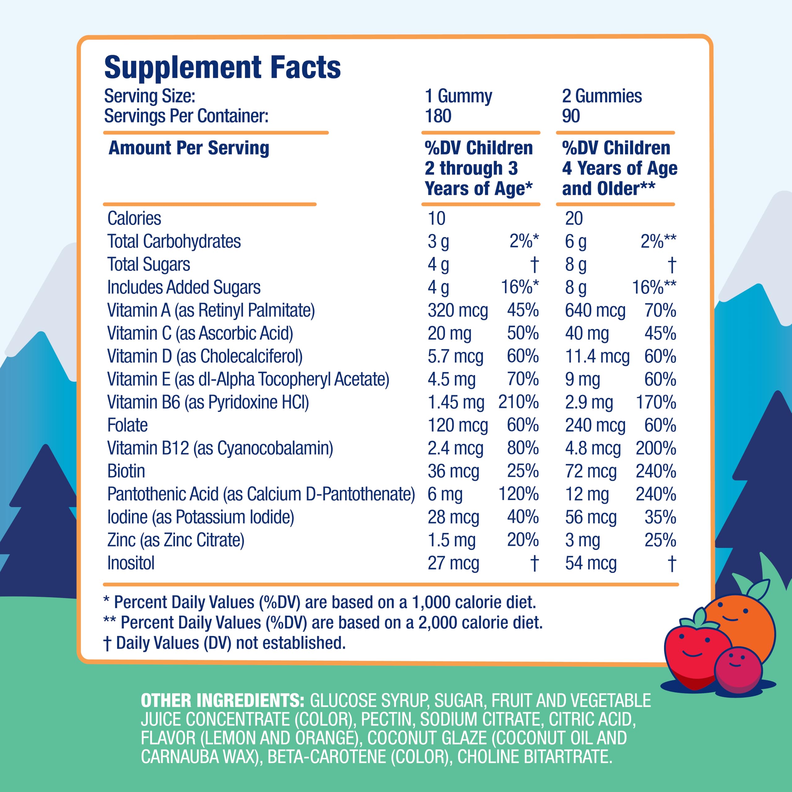 DR. MORITZ Kids Multivitamin Gummies nutritional information label