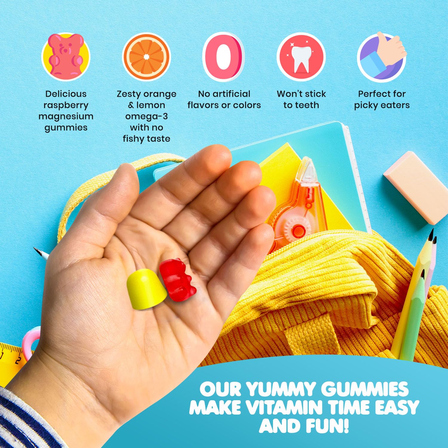 DR. MORITZ Kids Omega-3 Gummies in a bowl on a table