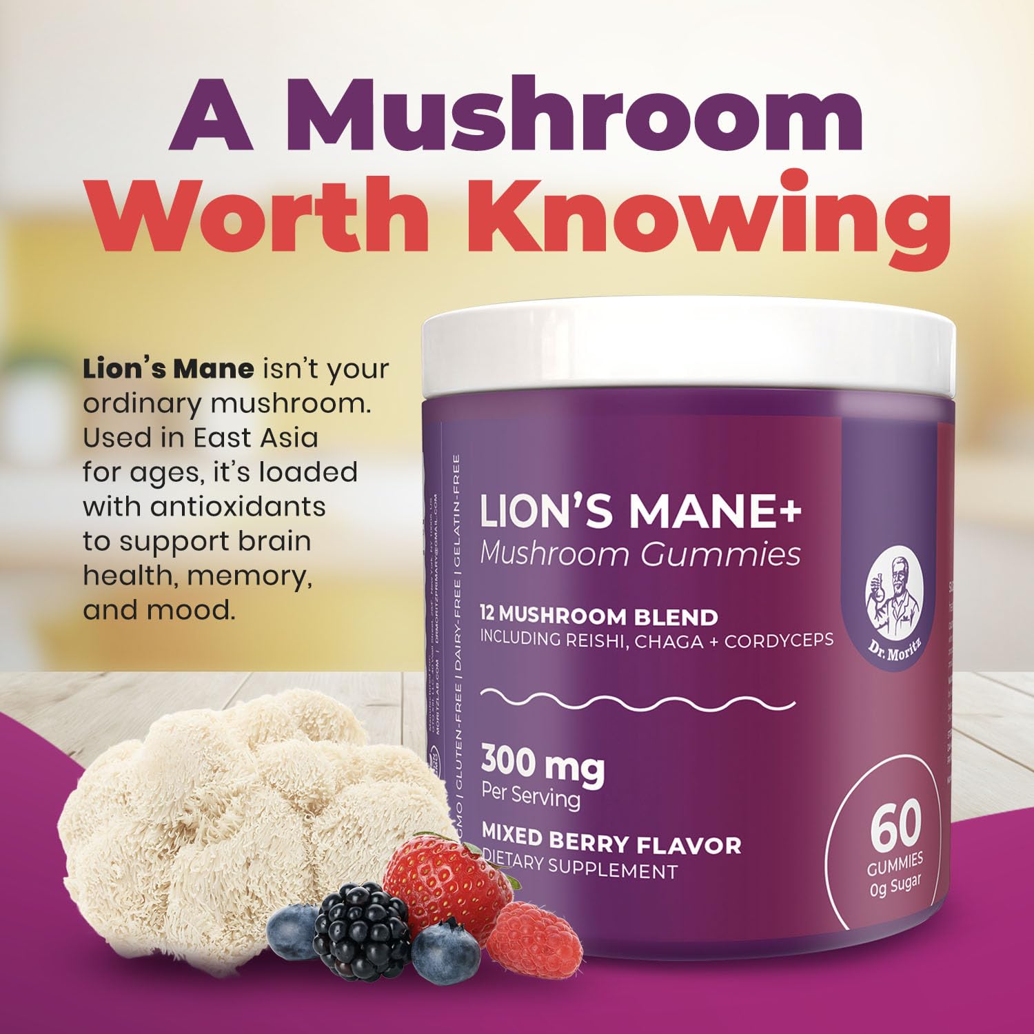 DR. MORITZ Lion’s Mane Mushroom Gummies close-up of gummies