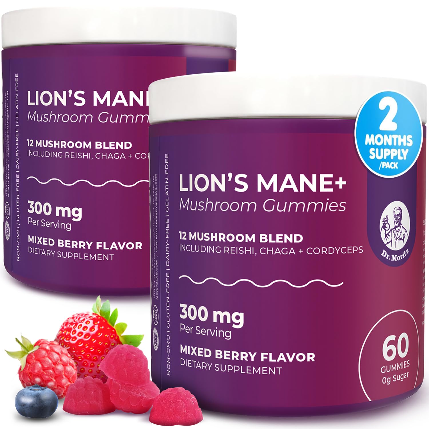 DR. MORITZ Lion’s Mane Mushroom Gummies front view with packaging
