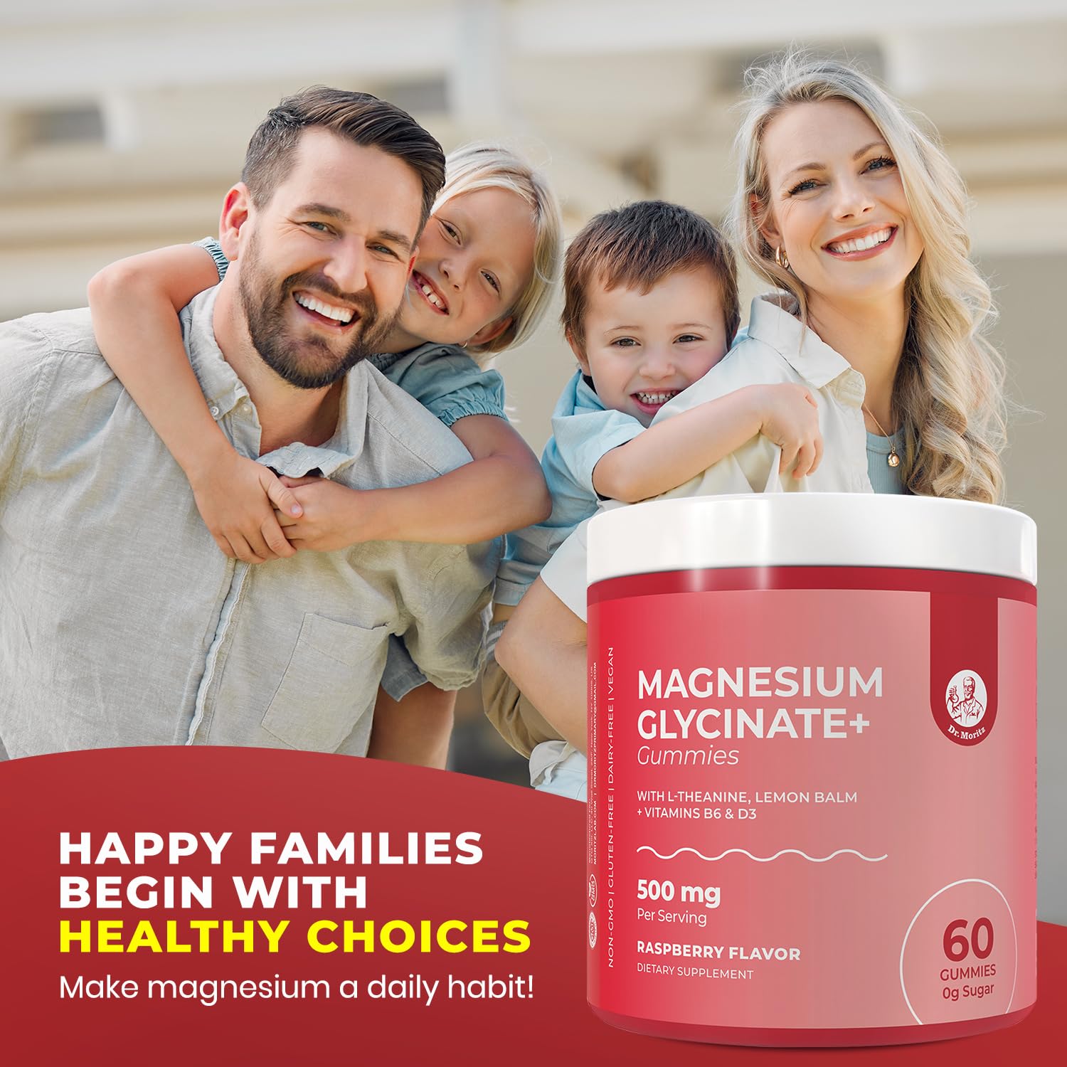 DR. MORITZ Magnesium Glycinate Gummies on a kitchen countertop