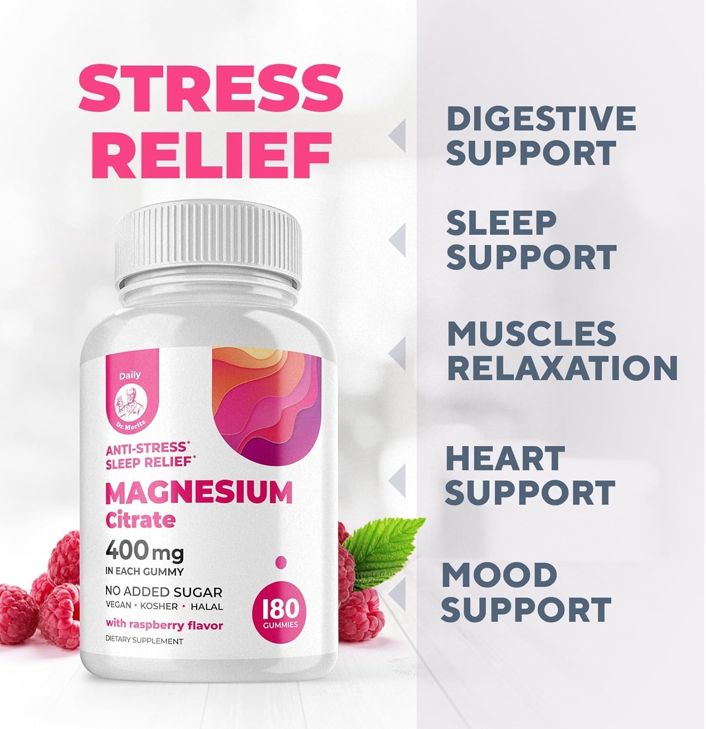 DR. MORITZ Magnesium Gummies on a wooden table