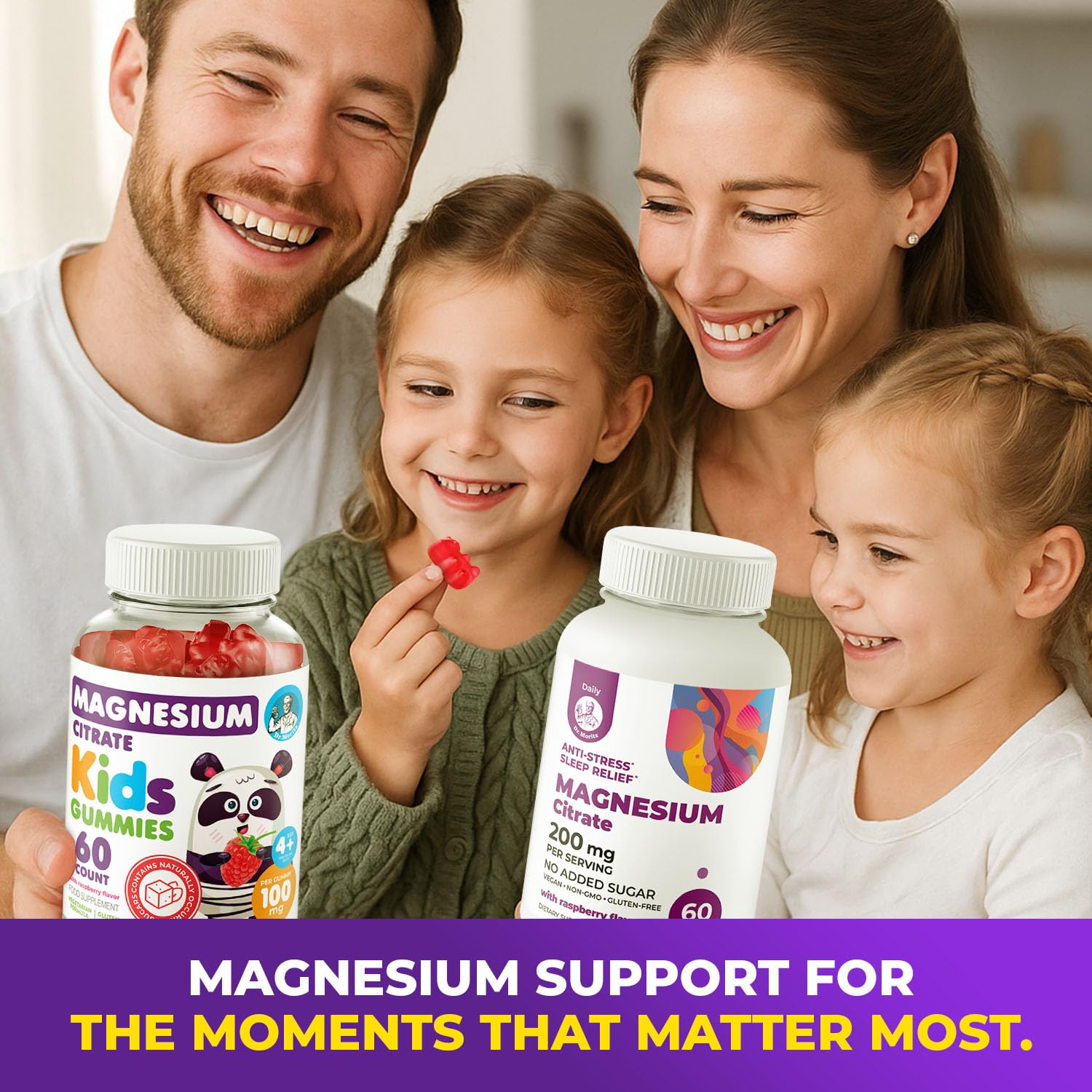 DR. MORITZ Magnesium Gummies on a wooden table
