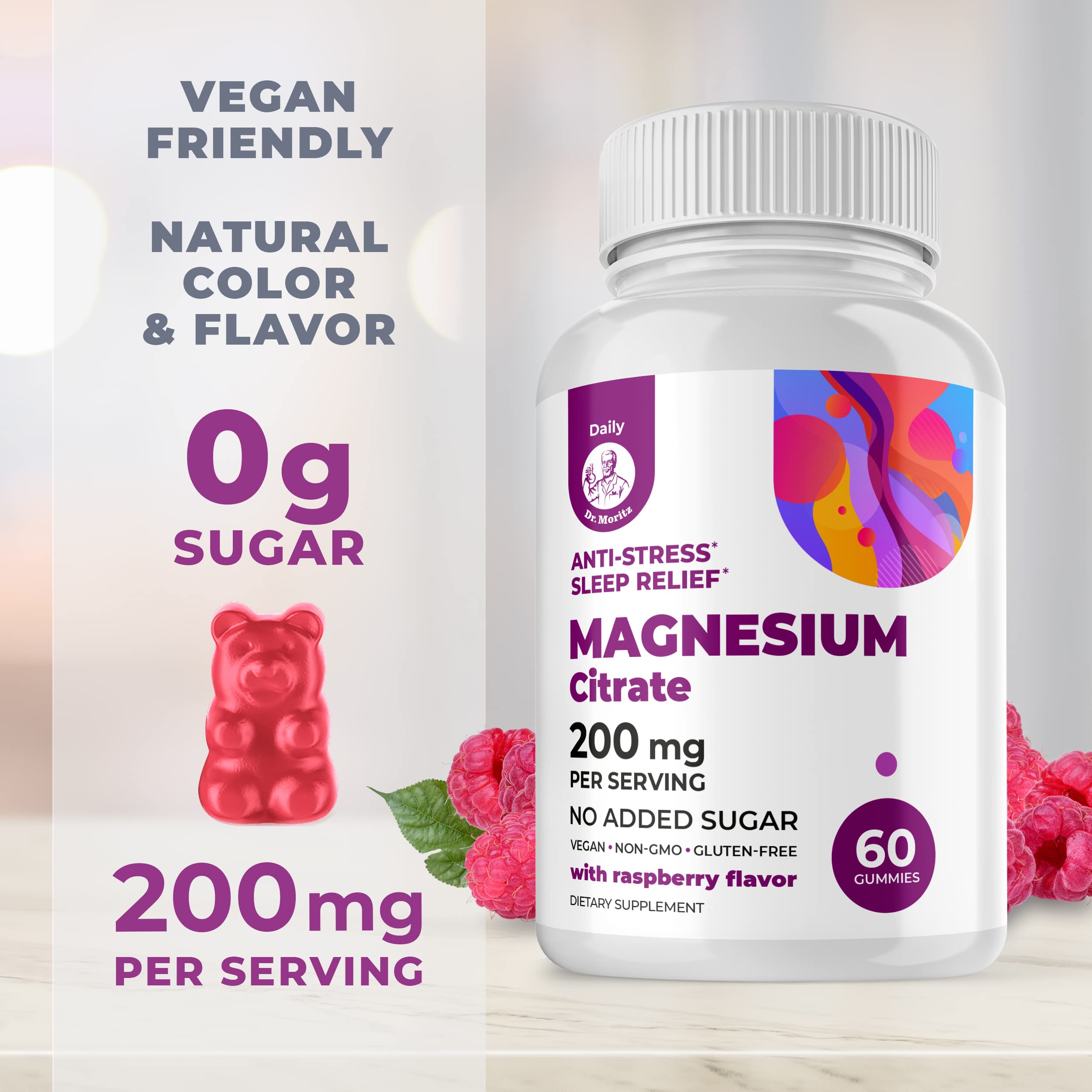 DR. MORITZ Magnesium Gummies packaging with raspberry flavour
